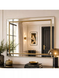 Yearn Bevelled Glass Edge Rectangular Wall Mirror, Gold, 91 x 66cm