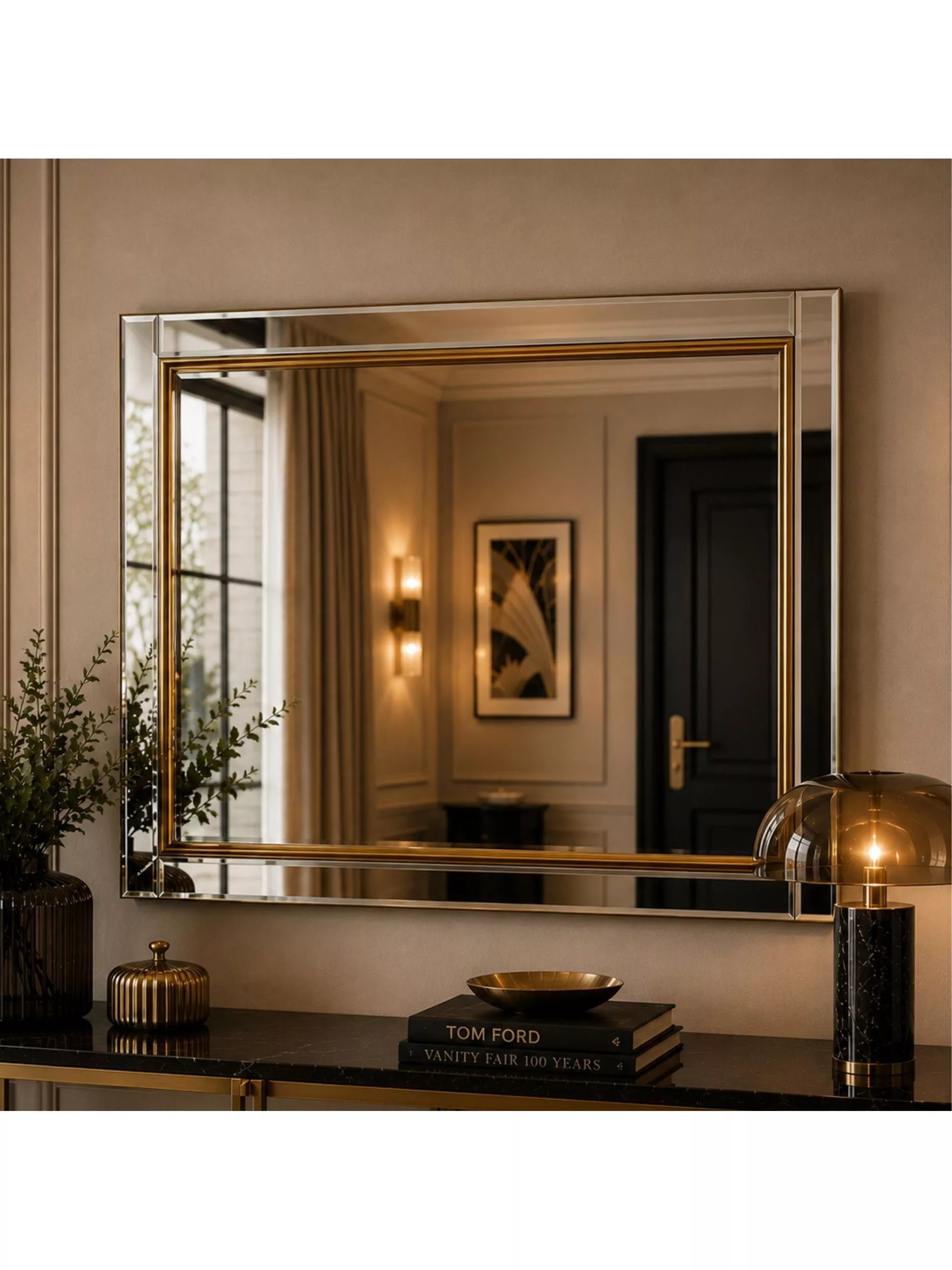 Yearn bevelled glass wall mirror in gold, 66x91cm, UK version
