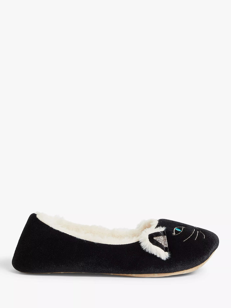 John Lewis Cat Ballerina Slippers, Black