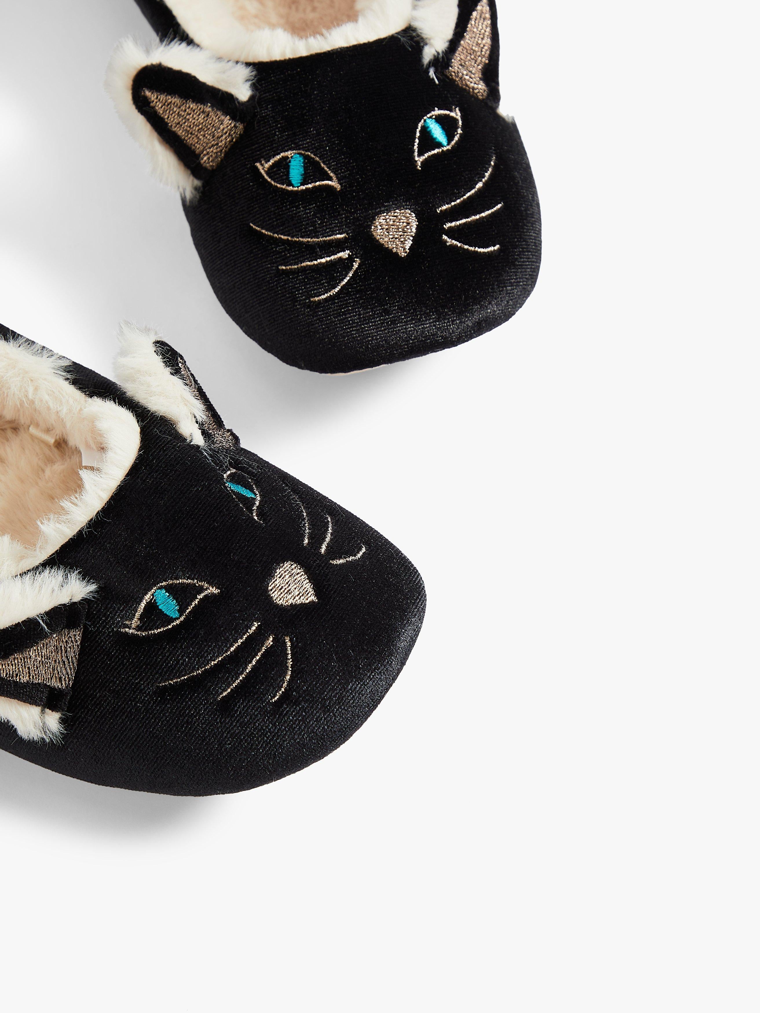 John Lewis Cat Ballerina Slippers Black, UK version