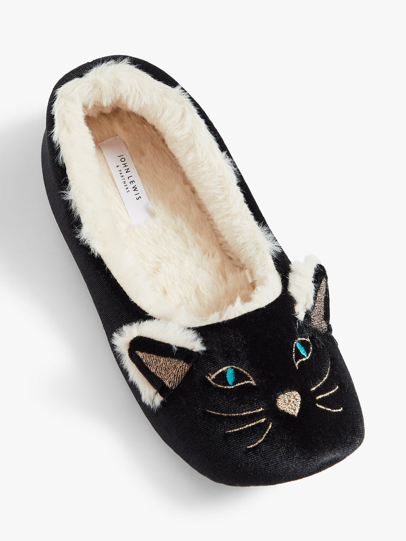 John Lewis Cat Ballerina Slippers Black, UK version