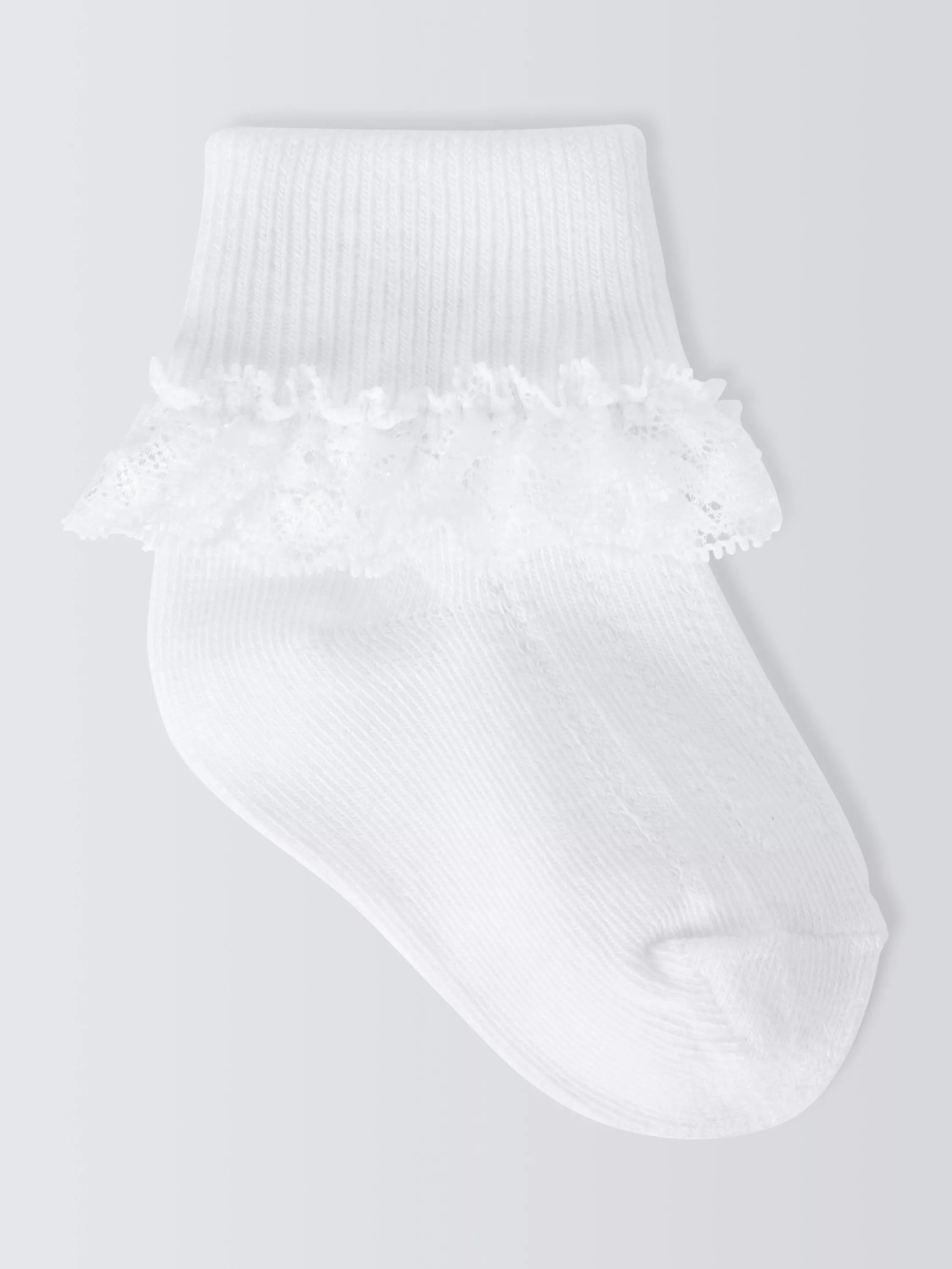 John Lewis Baby Organic Cotton Rich Lace Trim Socks, Pack of 3 - Cream 2-3 years