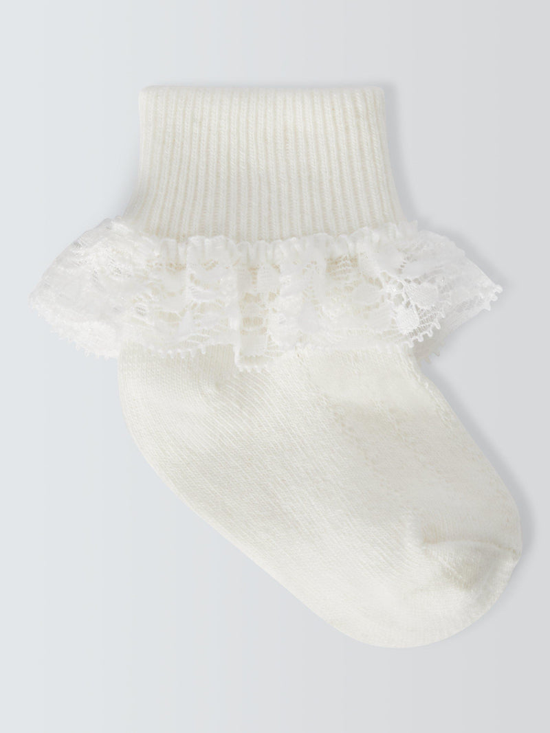John Lewis Baby Organic Cotton Lace Socks Pack 3, UK version