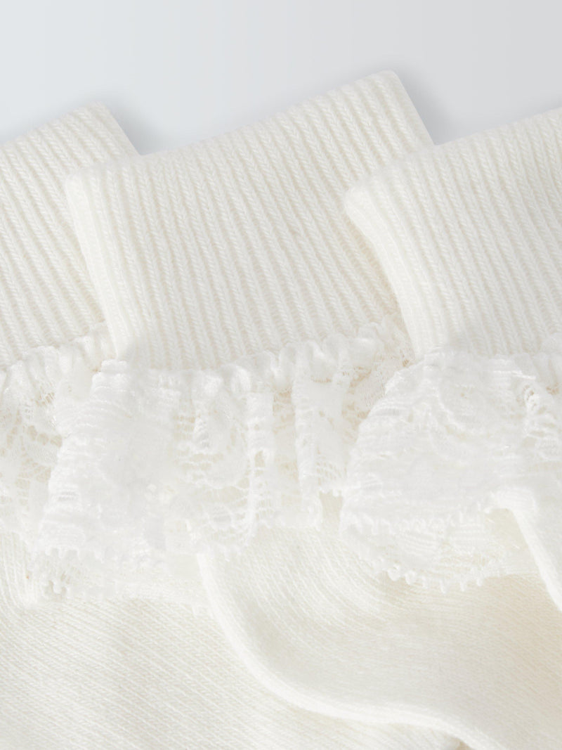 John Lewis Baby Organic Cotton Lace Socks Pack 3, UK version