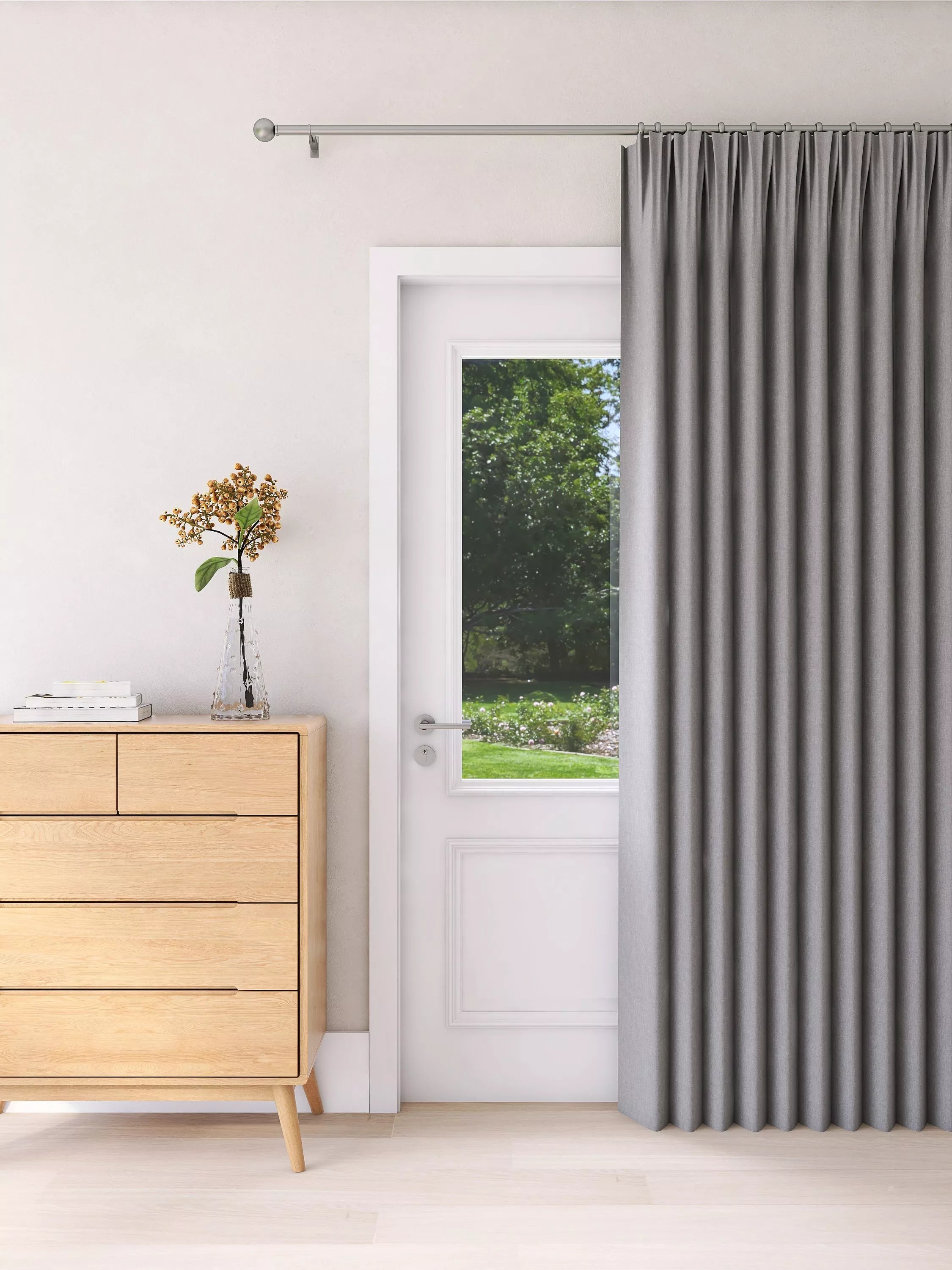John Lewis Textured Weave Ultra Thermal Lined Pencil Pleat Door Curtain - W167 x Drop 213cm