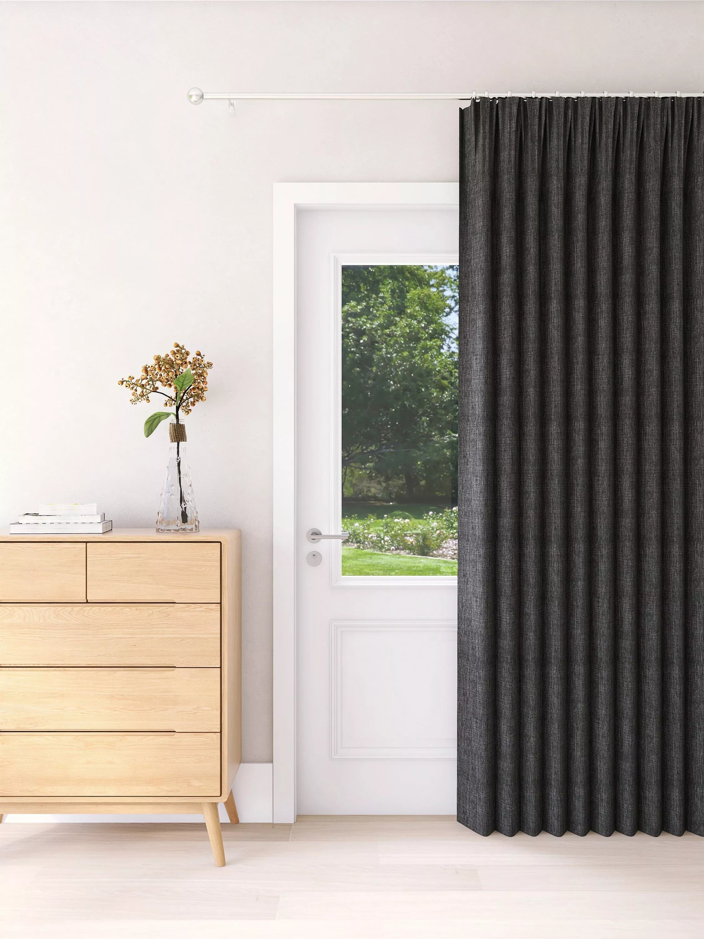 John Lewis Textured Weave Ultra Thermal Lined Pencil Pleat Door Curtain - W167 x Drop 213cm