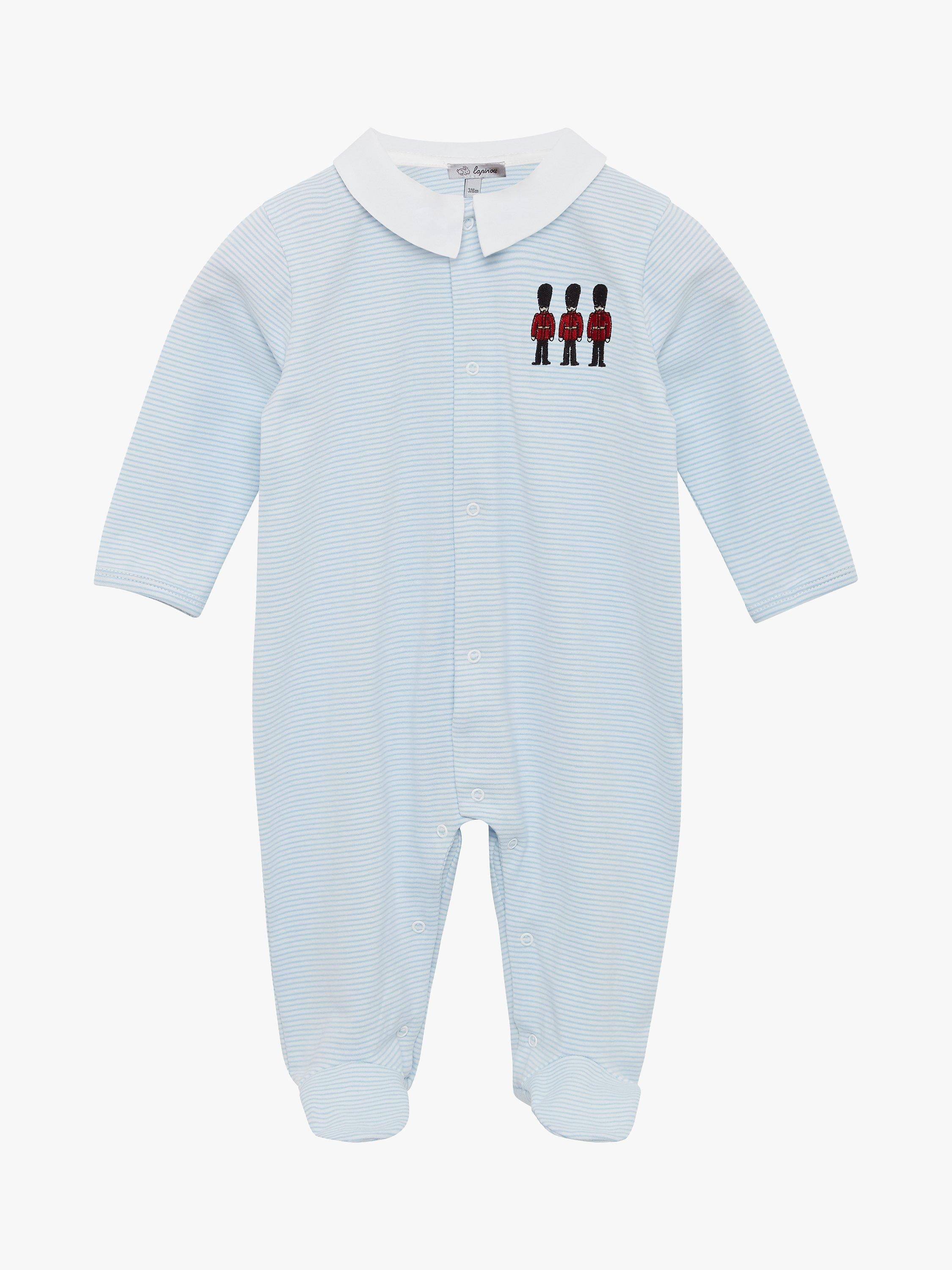 Trotters Baby Hugo Organic Cotton Jersey Blue Stripe Sleepsuit (British brand)