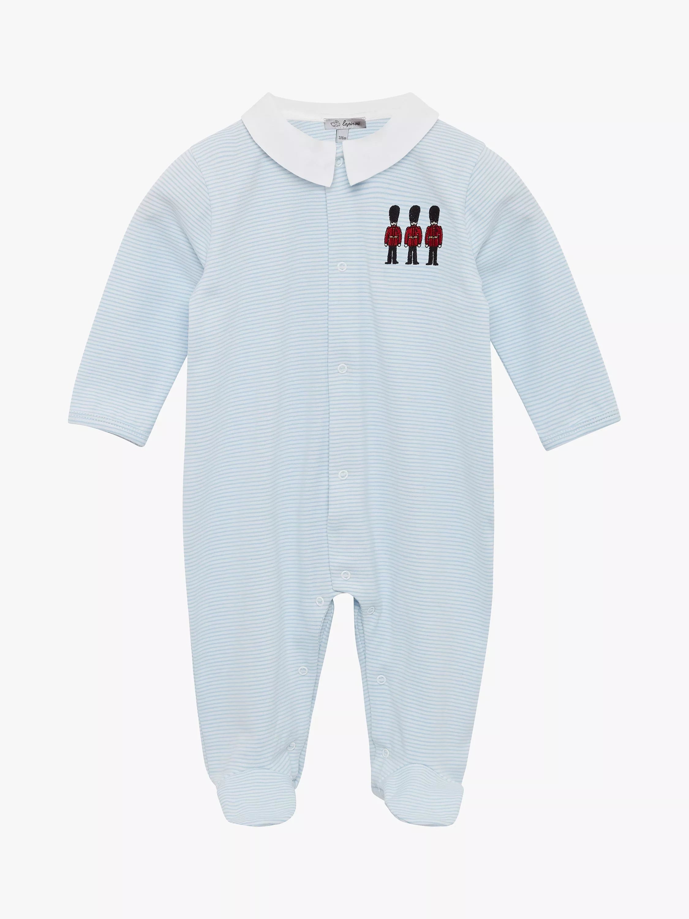Trotters Baby Hugo Organic Cotton Jersey Blue Stripe Sleepsuit (British brand)