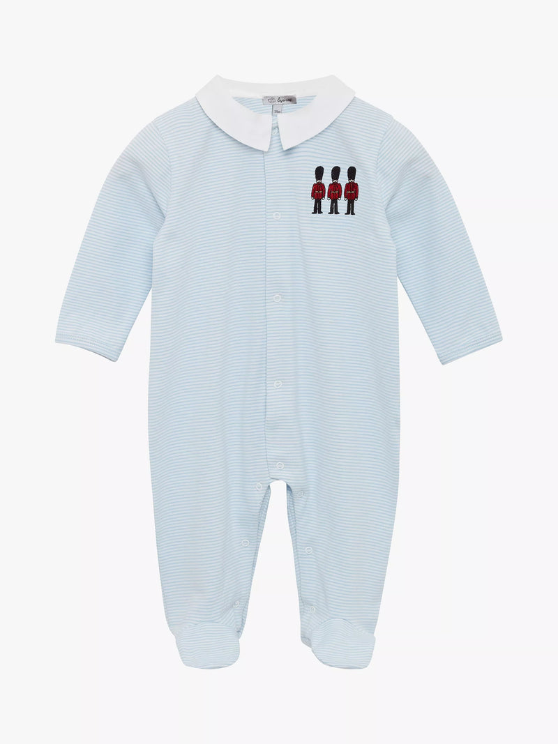 Trotters Lapinou Baby Hugo Organic Cotton Jersey Bodysuit, Pale Blue/White Stripe - Newborn