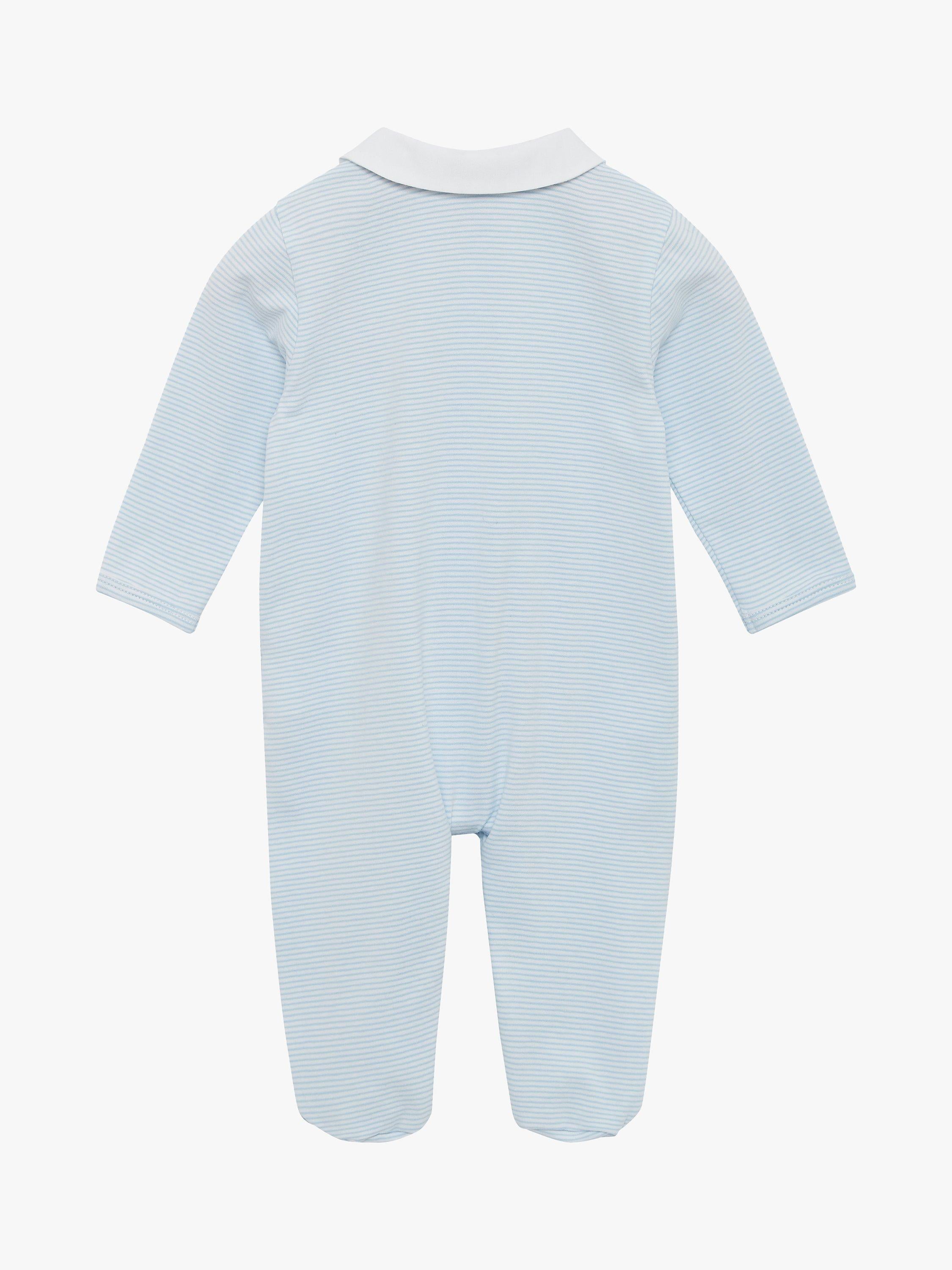 Trotters Baby Hugo Organic Cotton Jersey Blue Stripe Sleepsuit (British brand)