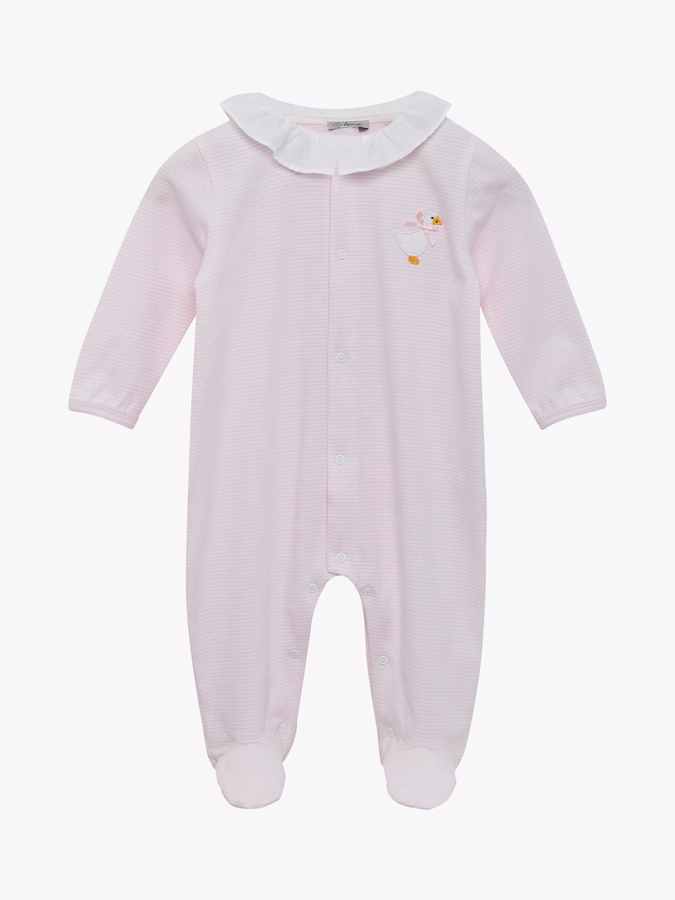Trotters Lapinou Baby Jemma Organic Cotton Duck Appliqué Jersey Bodysuit, Pale Pink/White Stripe - 1-3 months