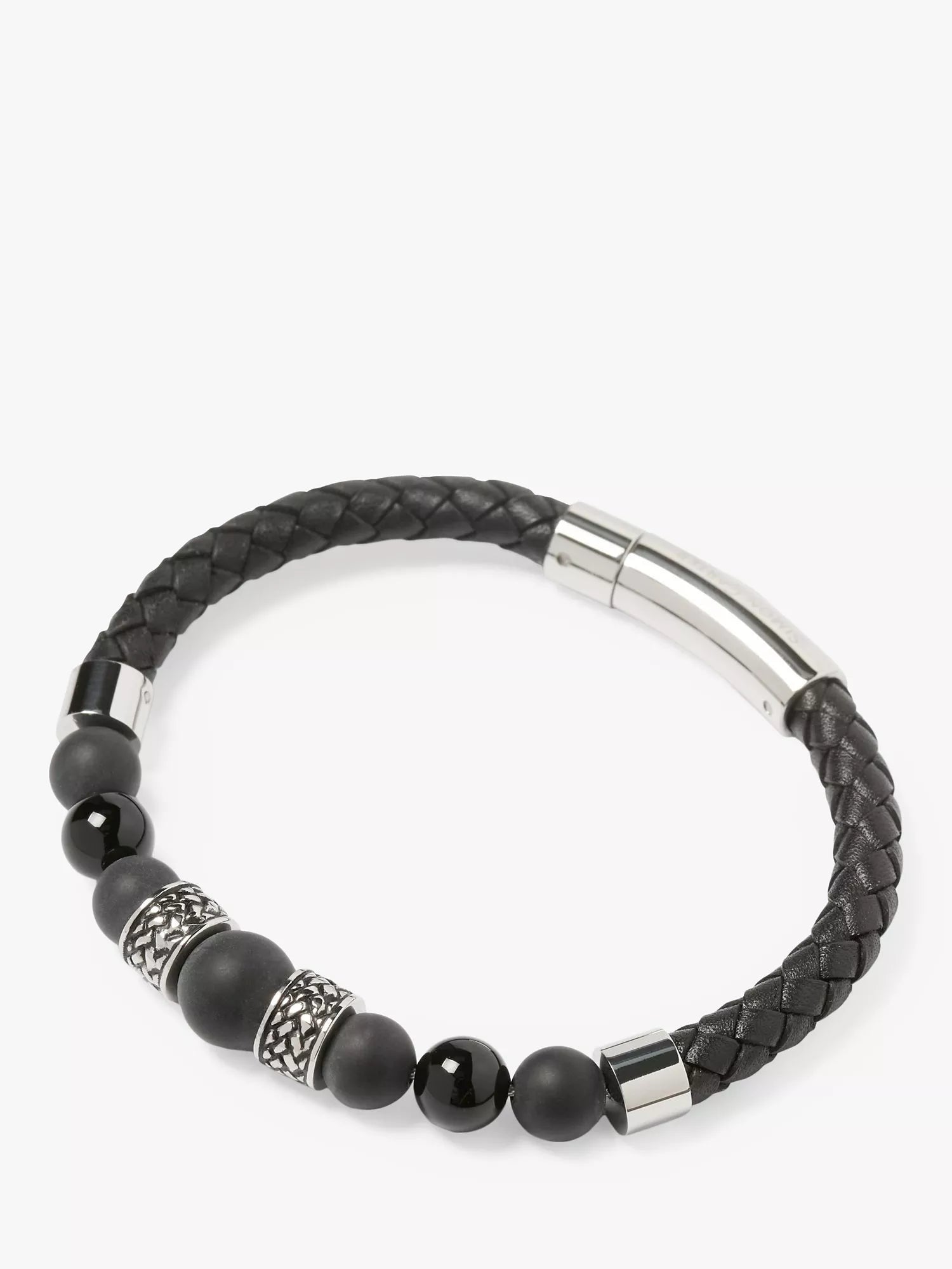 Simon Carter onyx bead bracelet with leather and trigger clasp, UK version