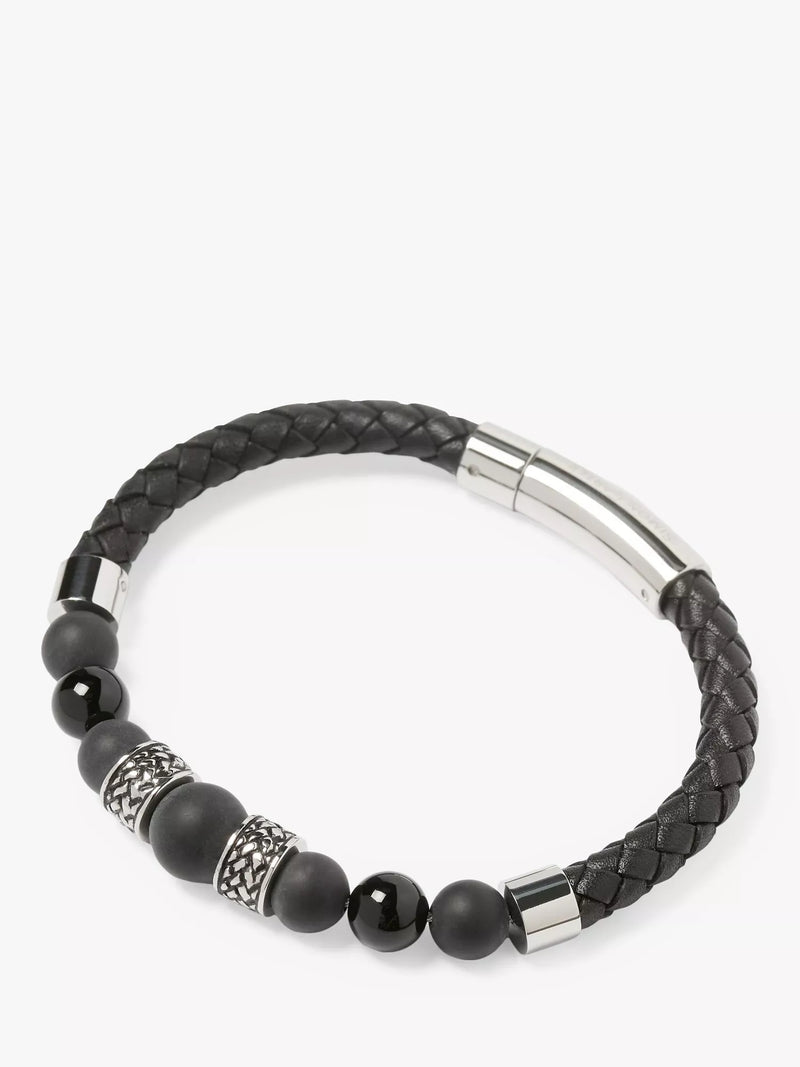 Simon Carter onyx bead bracelet with leather and trigger clasp, UK version