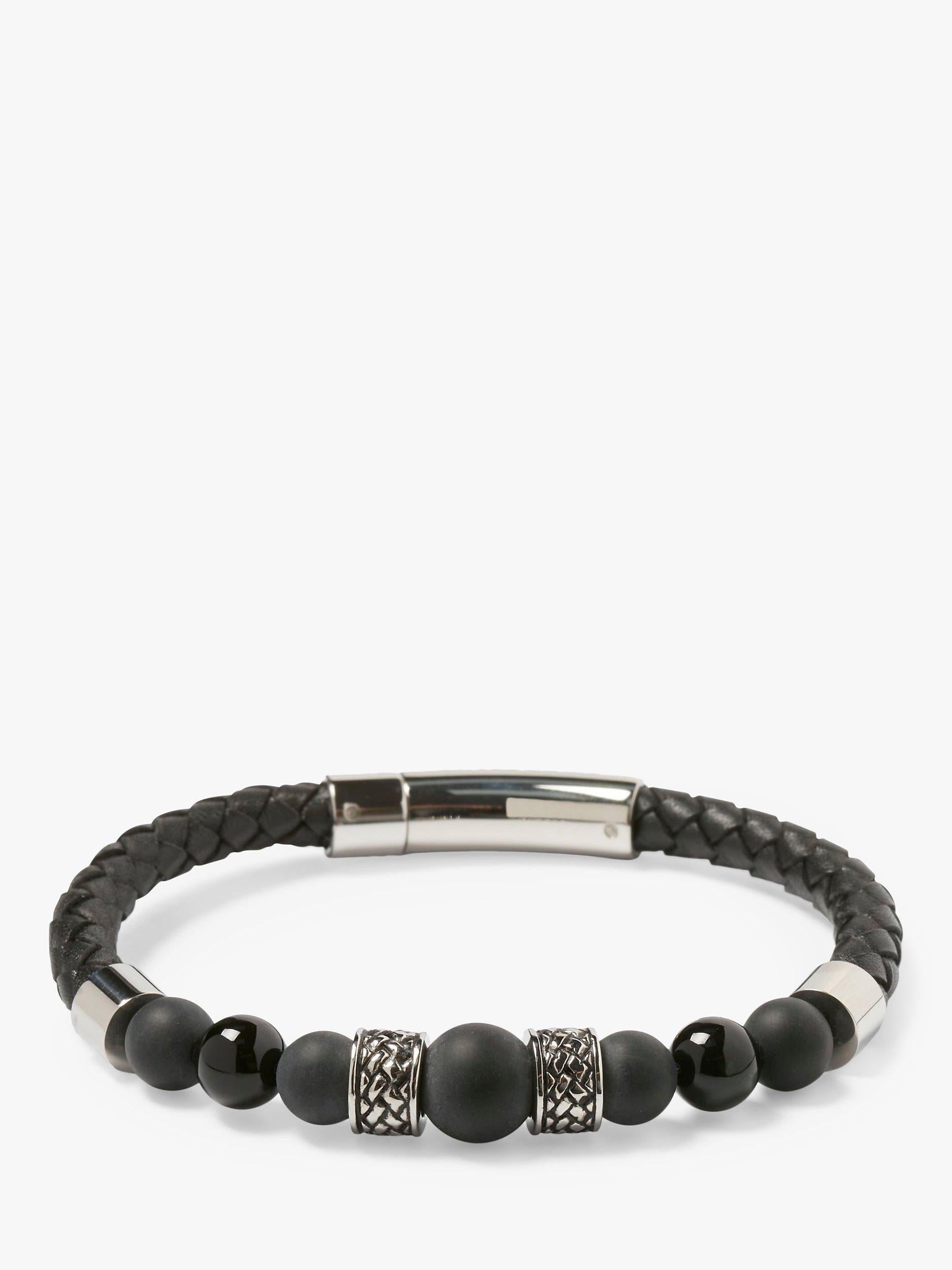 Simon Carter onyx bead bracelet with leather and trigger clasp, UK version