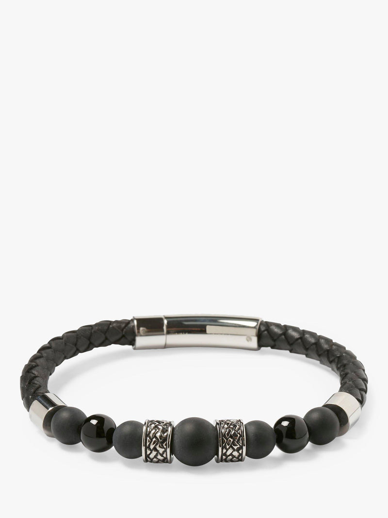 Simon Carter onyx bead bracelet with leather and trigger clasp, UK version