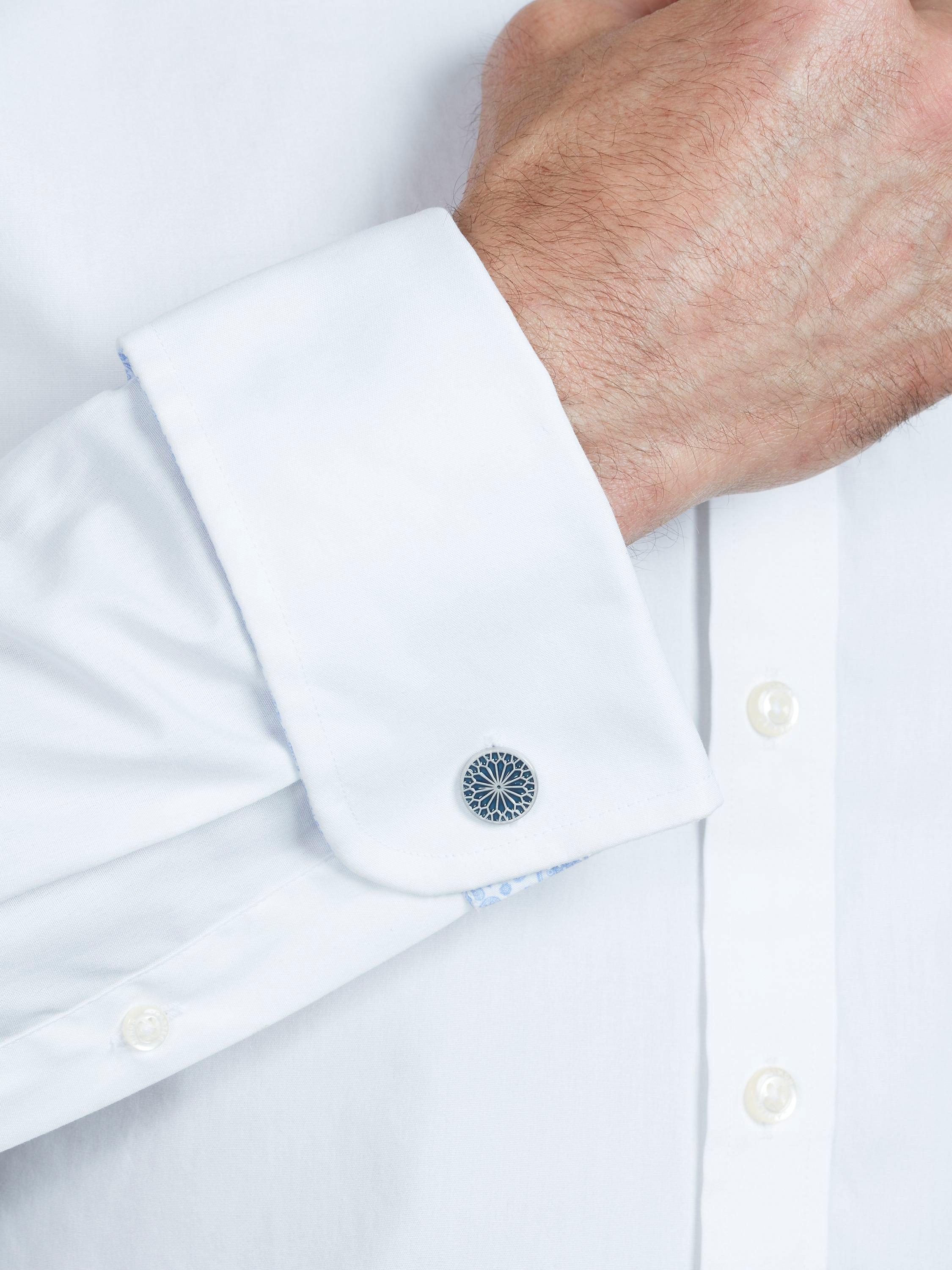 Simon Carter stained glass window cufflinks navy (British brand)