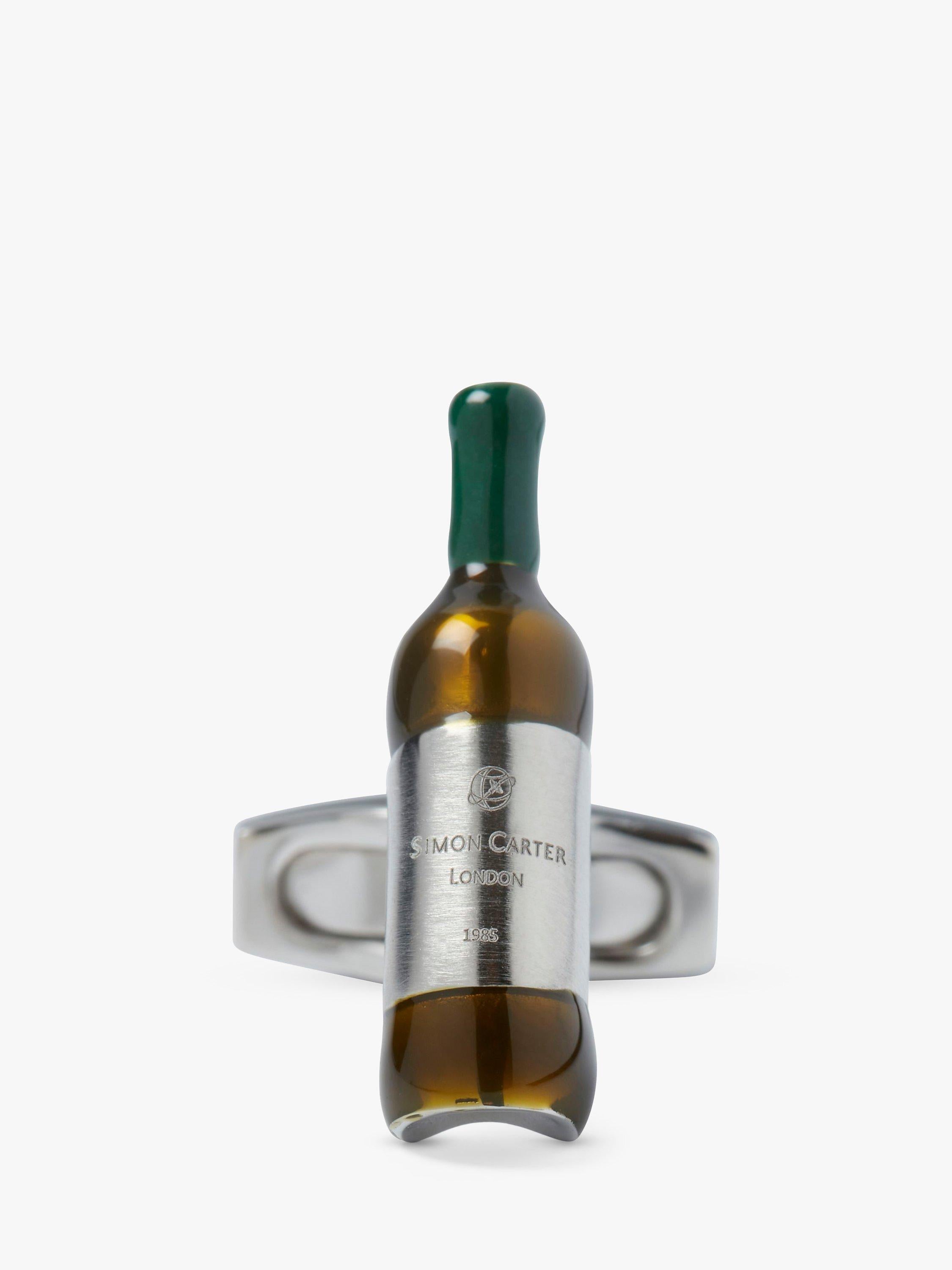 Simon Carter green silver wine bottle cufflinks, imported from the UK