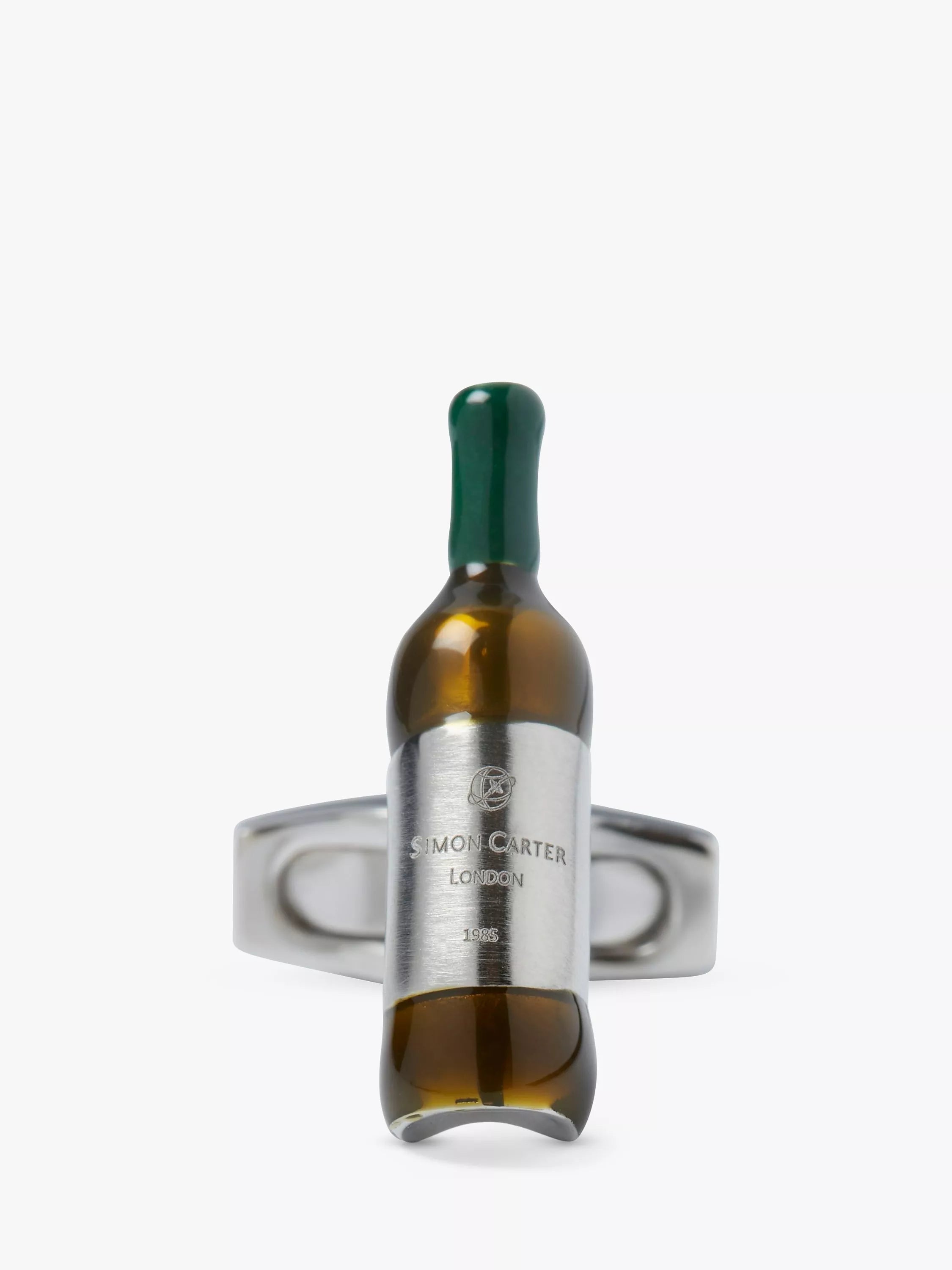 Simon Carter green silver wine bottle cufflinks, imported from the UK