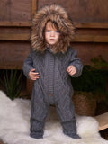 The Little Tailor Kids' Knitted Faux Fur Hood Romper