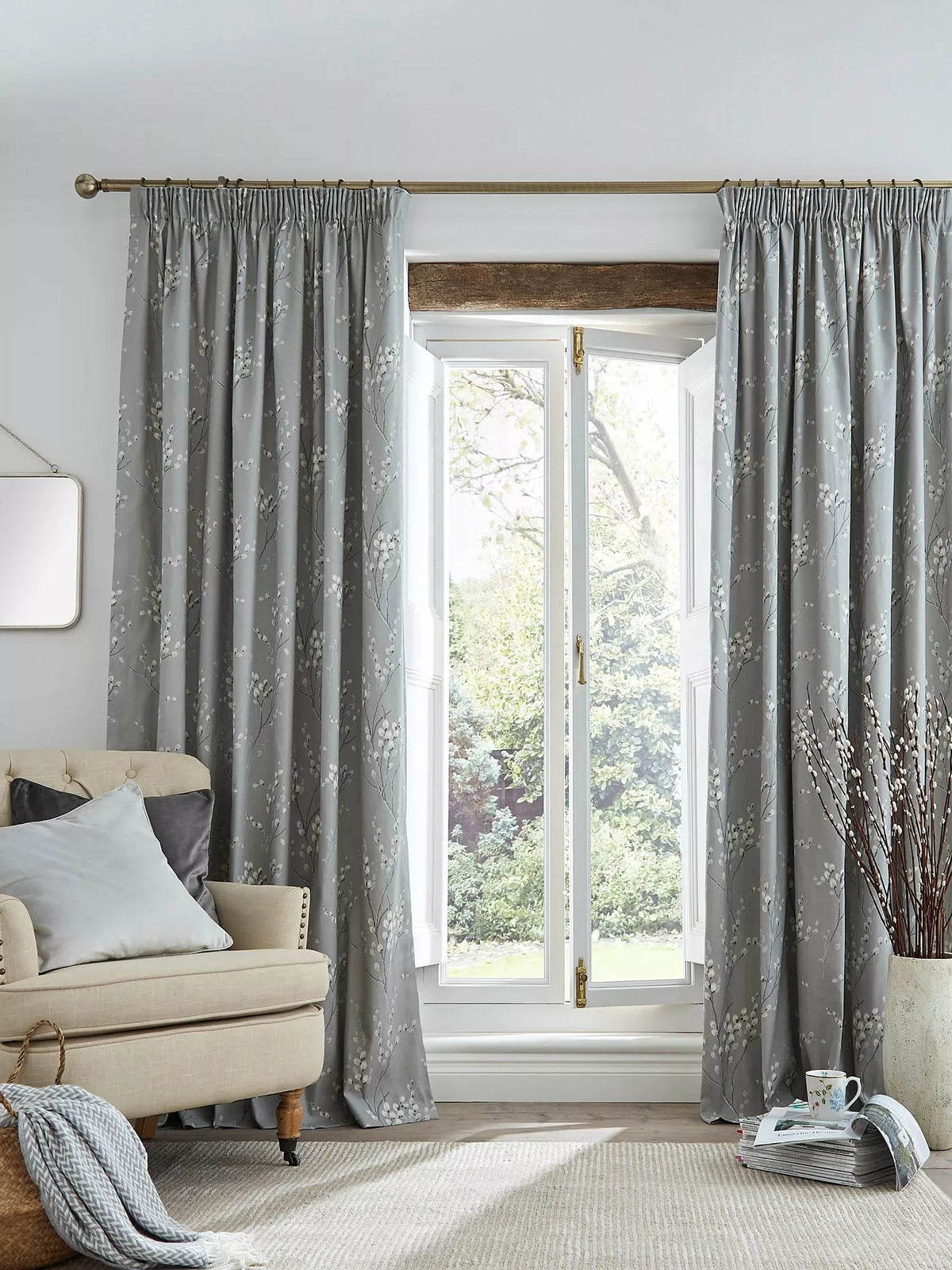 Laura Ashley Pussy Willow lined pencil pleat curtains, imported from the UK