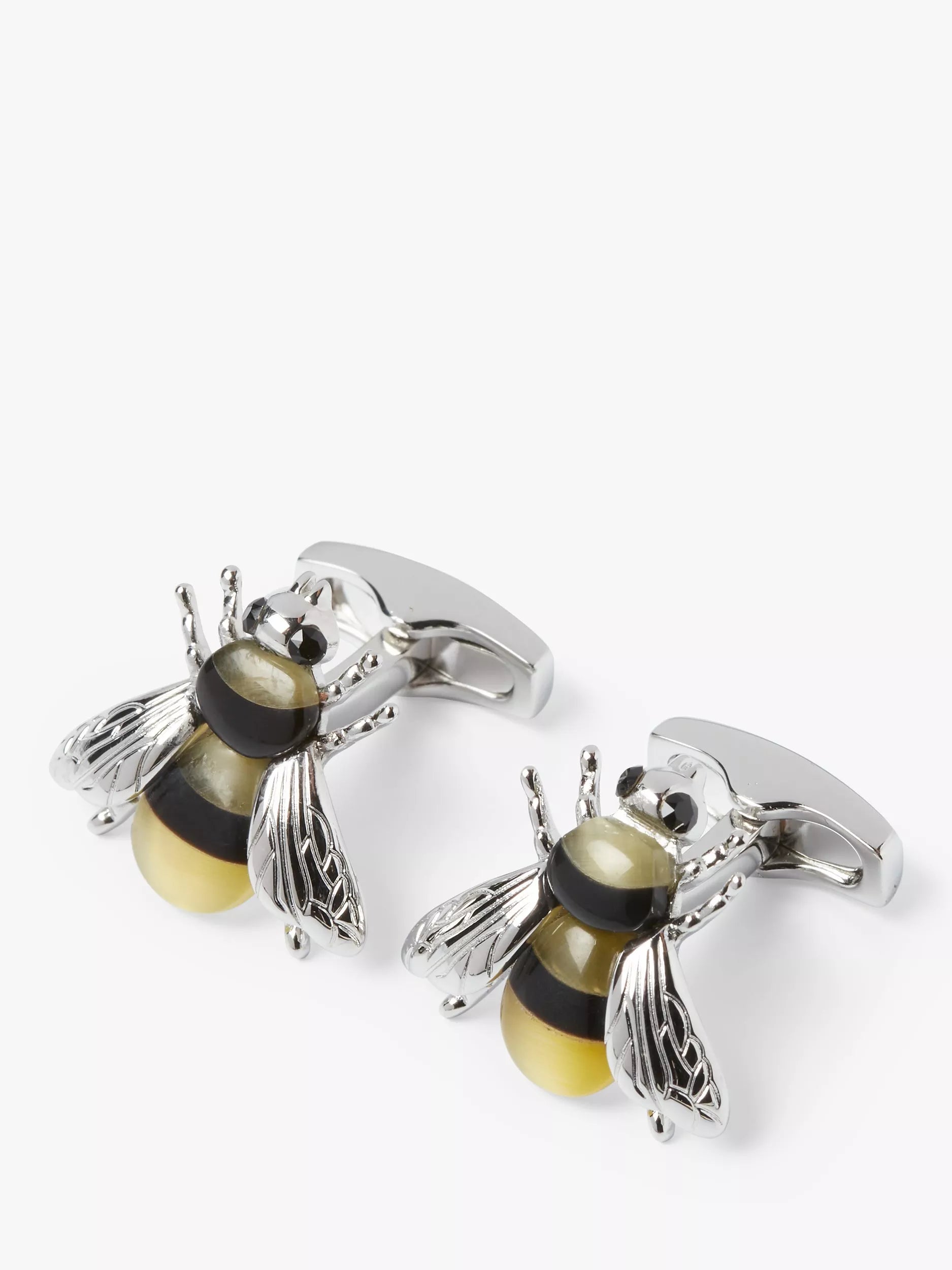 Simon Carter Darwin Bee cufflinks yellow catseye onyx rhodium plated brass - British product