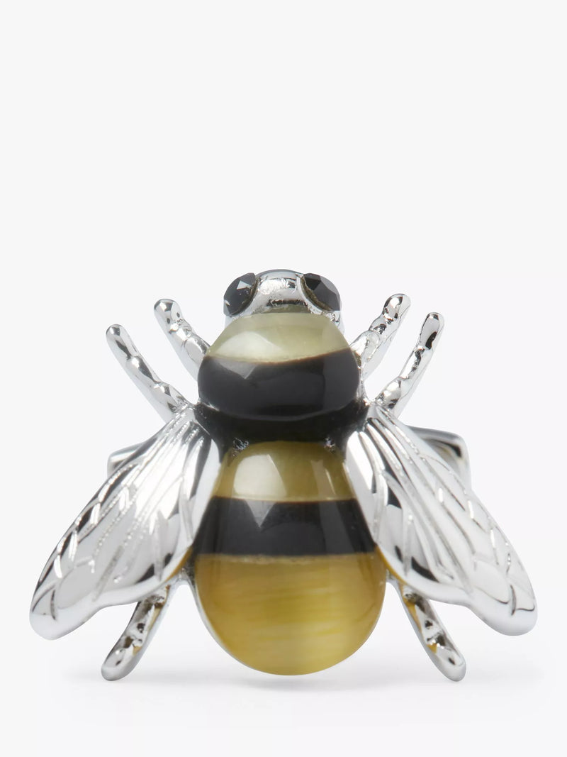 Simon Carter Darwin Bee cufflinks yellow catseye onyx rhodium plated brass - British product