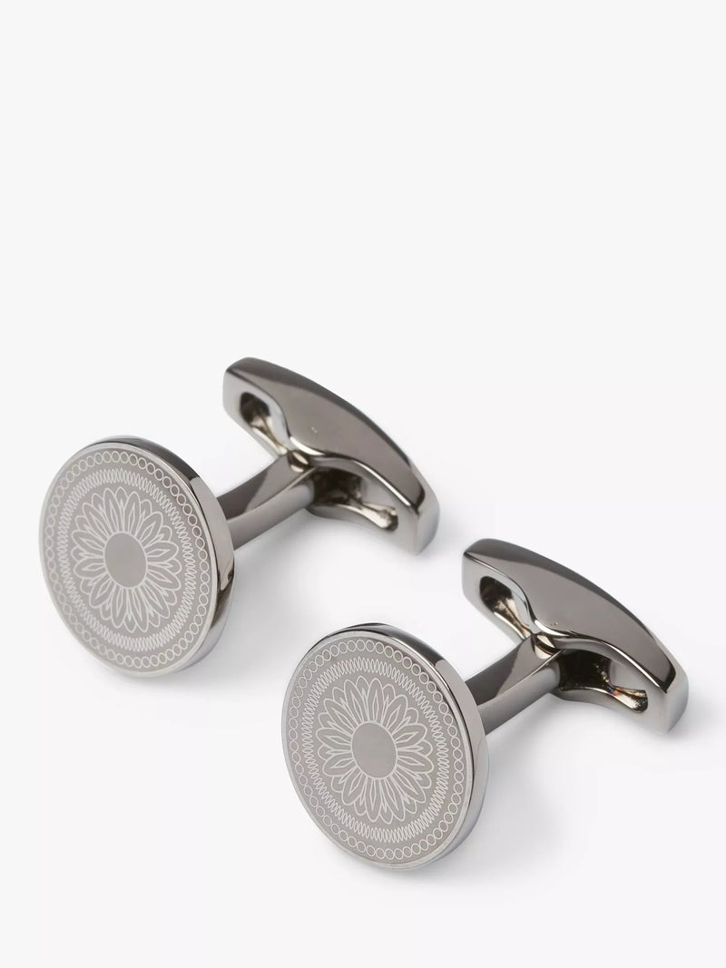 Simon Carter laser engraved button cufflinks gunmetal (British brand)