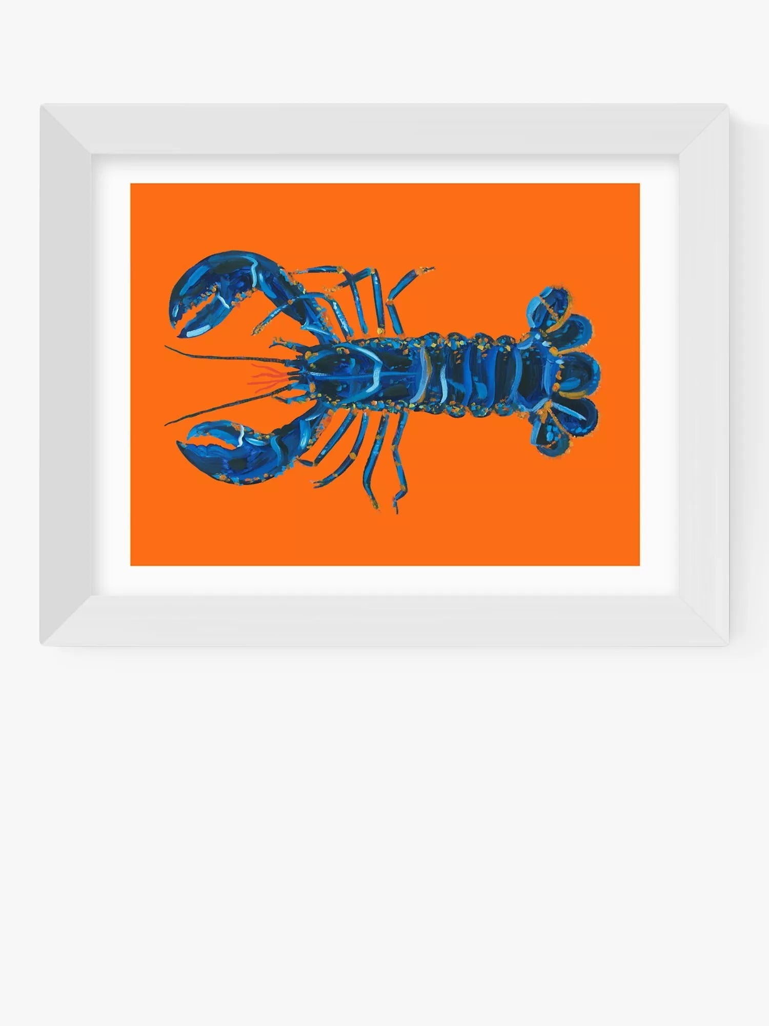 EAST END PRINTS Alice Straker 'Lobster on Orange' Framed Print - Black Frame 46 x 56cm