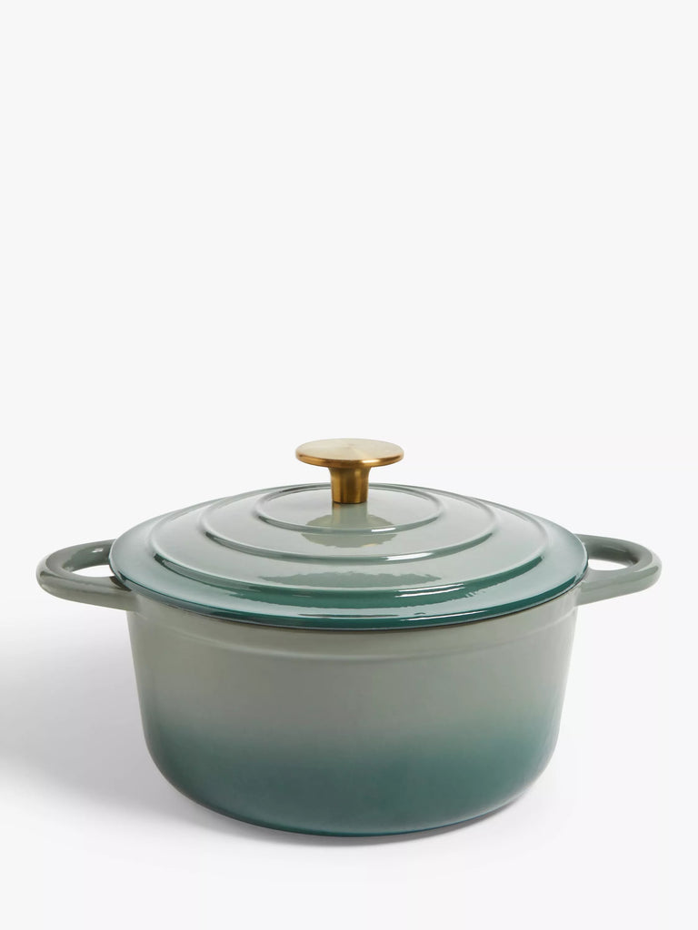 John Lewis Cast Iron Round Casserole, Ombre Green