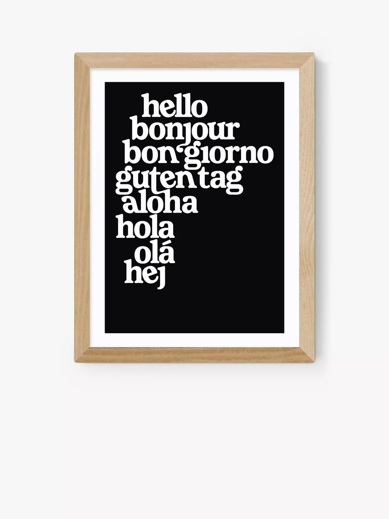 EAST END PRINTS Limbo and Ginger 'Hello World' Typography Framed Print 25x30cm