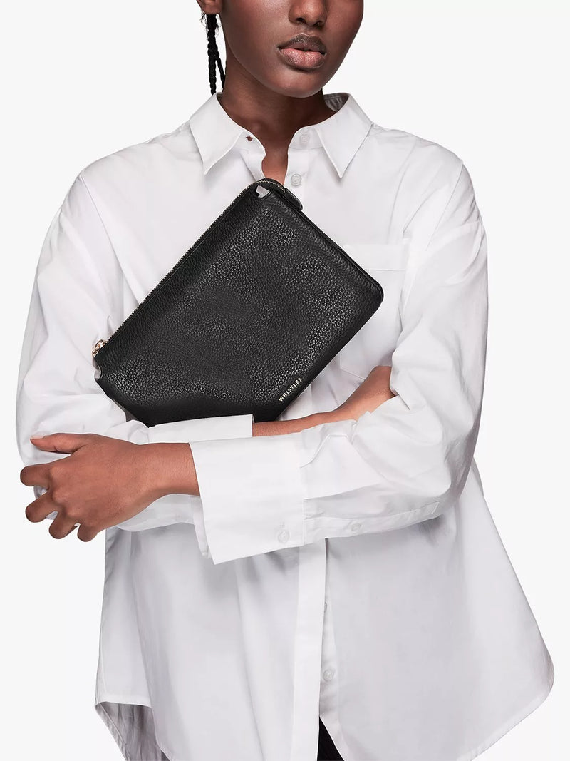 Whistles leather double pouch black - British product