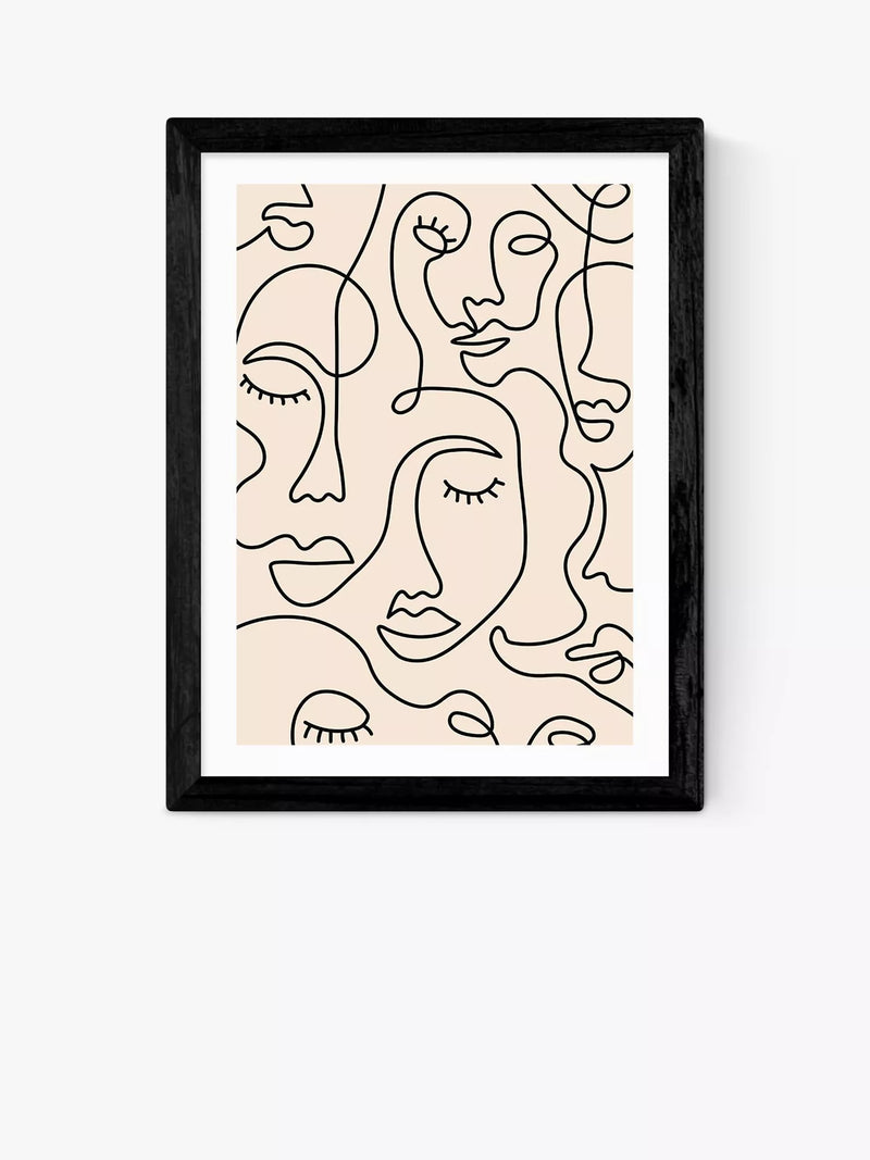 EAST END PRINTS Sundry Society 'Single Line Faces' Framed Art Print 25x30cm