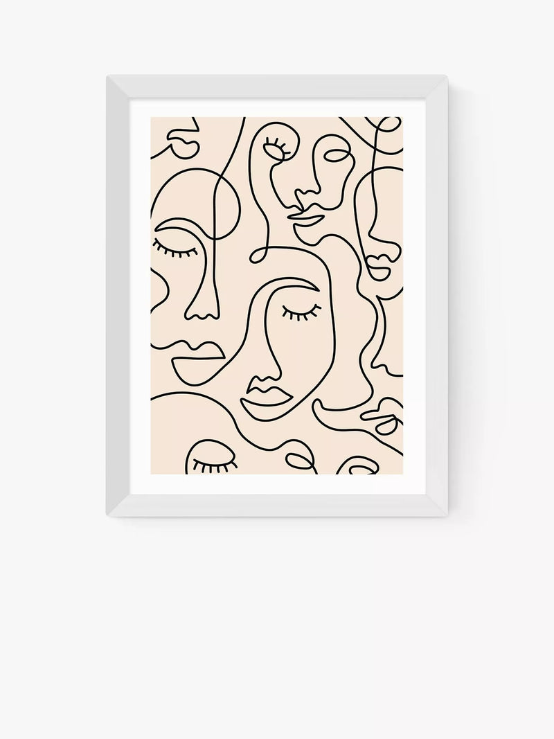 EAST END PRINTS Sundry Society 'Single Line Faces' Framed Art Print 25x30cm
