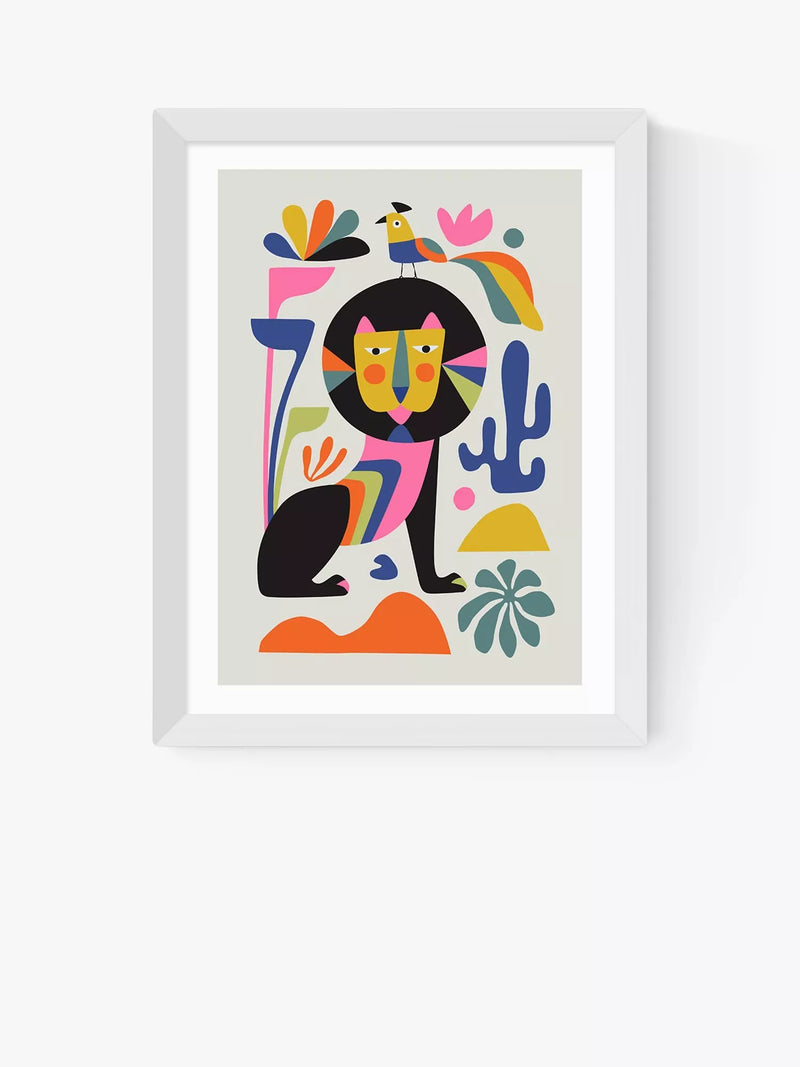 EAST END PRINTS Rachel Lee Black Lion Framed Print 30x40cm