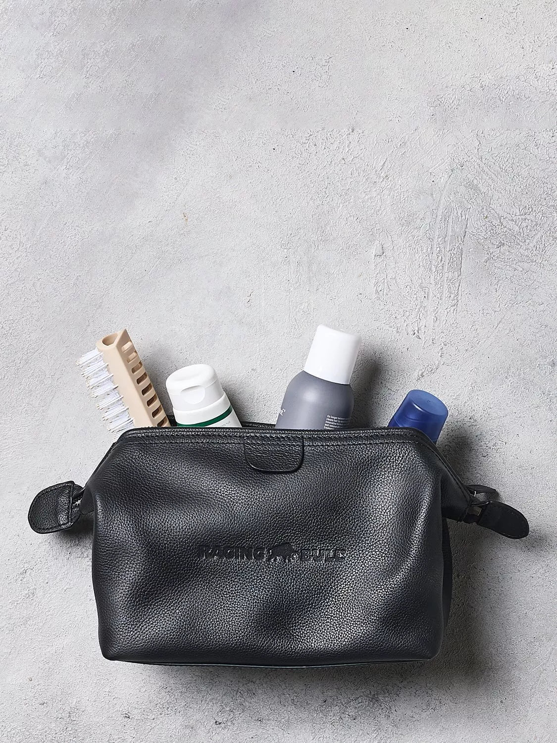 Raging Bull logo leather wash bag (British brand)