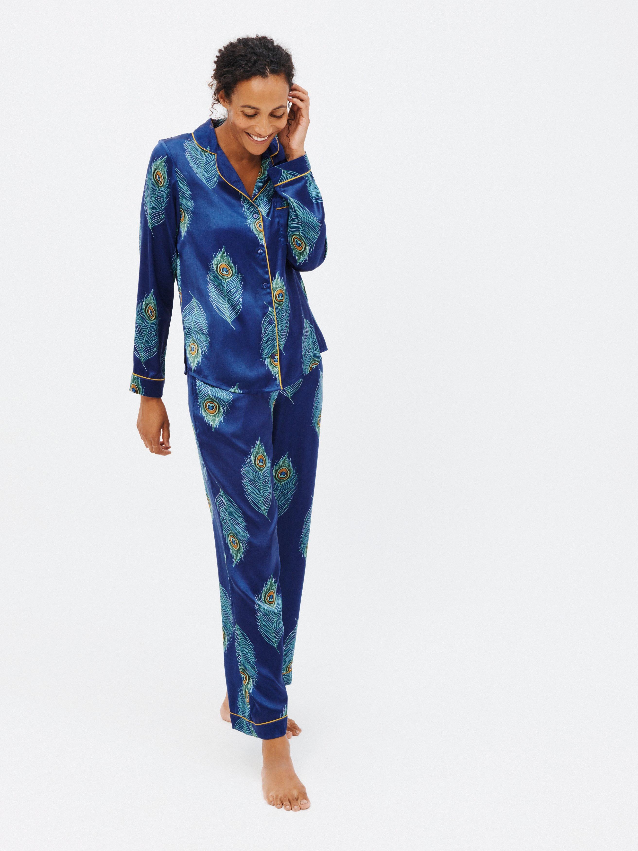 Their Nibs satin pyjama set with peacock feather print (British brand)
