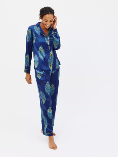 John Lewis Long Sleeve Satin Pyjama Set with Peacock Feather Print- Buy online at McGrocer