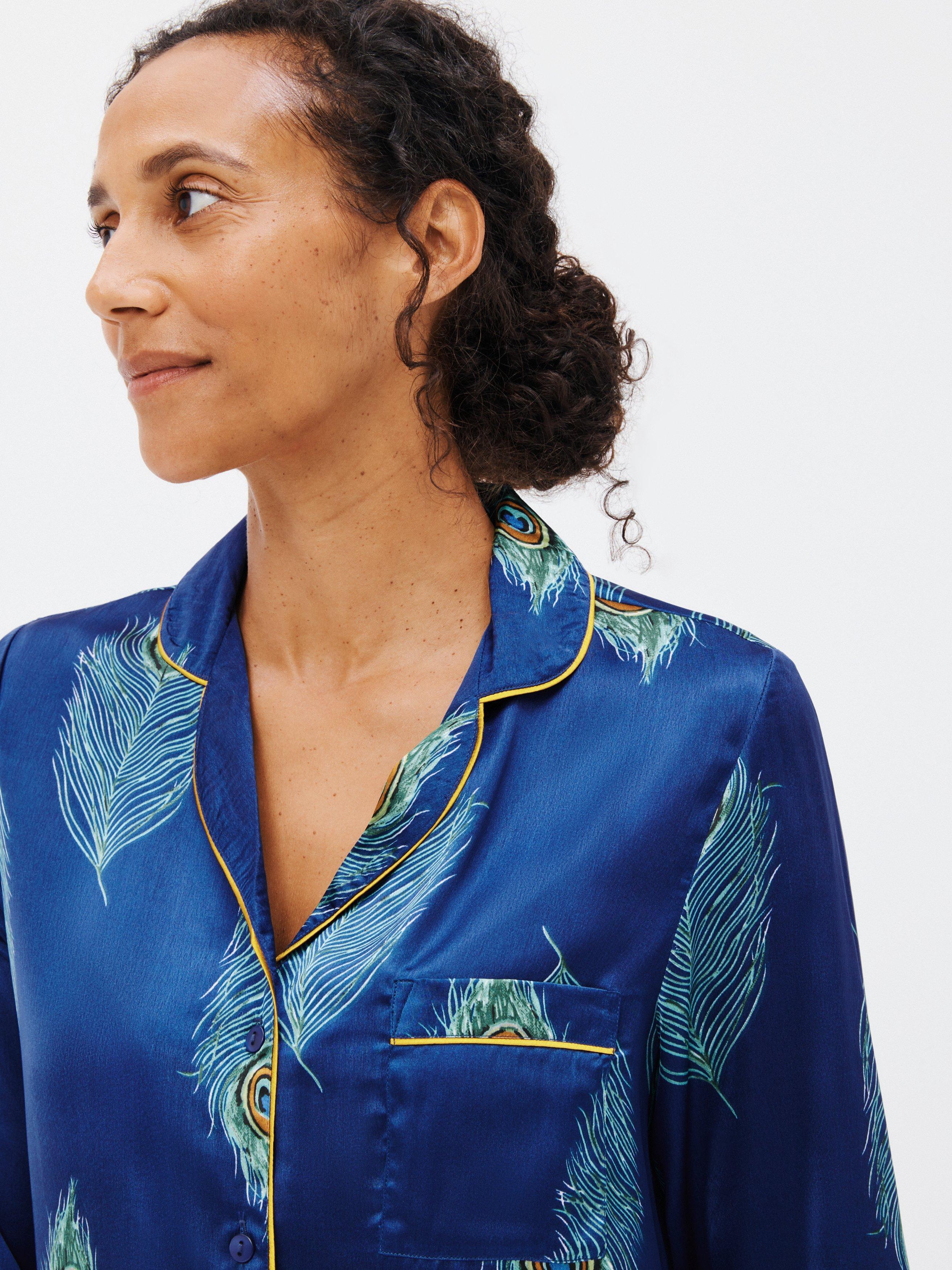 Their Nibs satin pyjama set with peacock feather print (British brand)