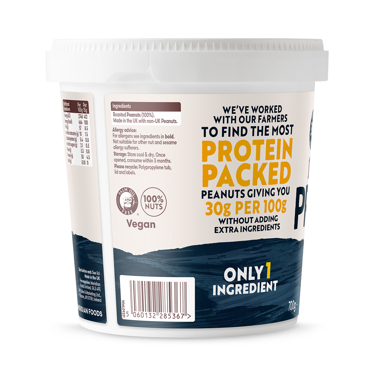 Meridian Protein Smooth Peanut Butter 700g, imported from the UK