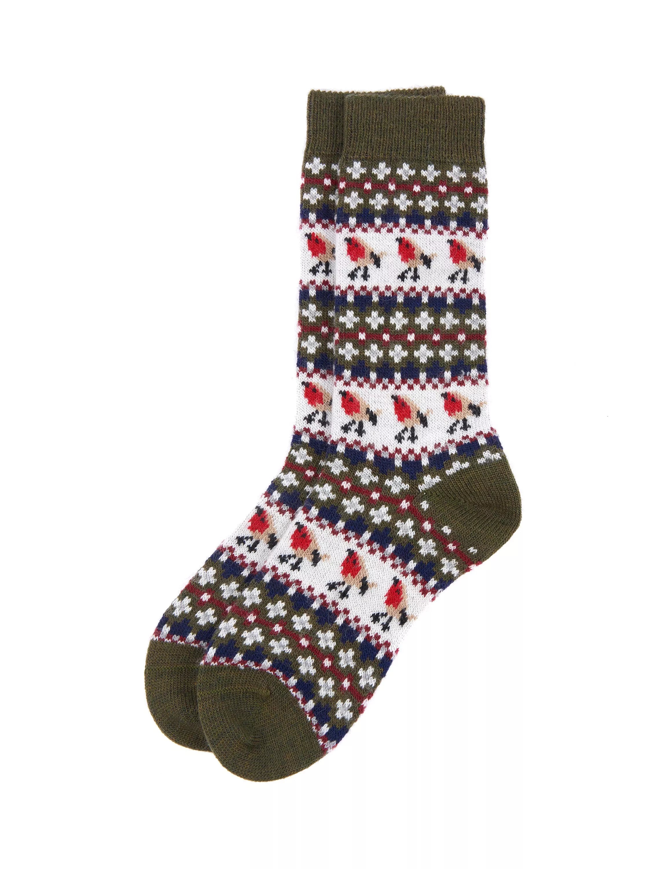 Barbour Robin Fair Isle Socks, Olive, M