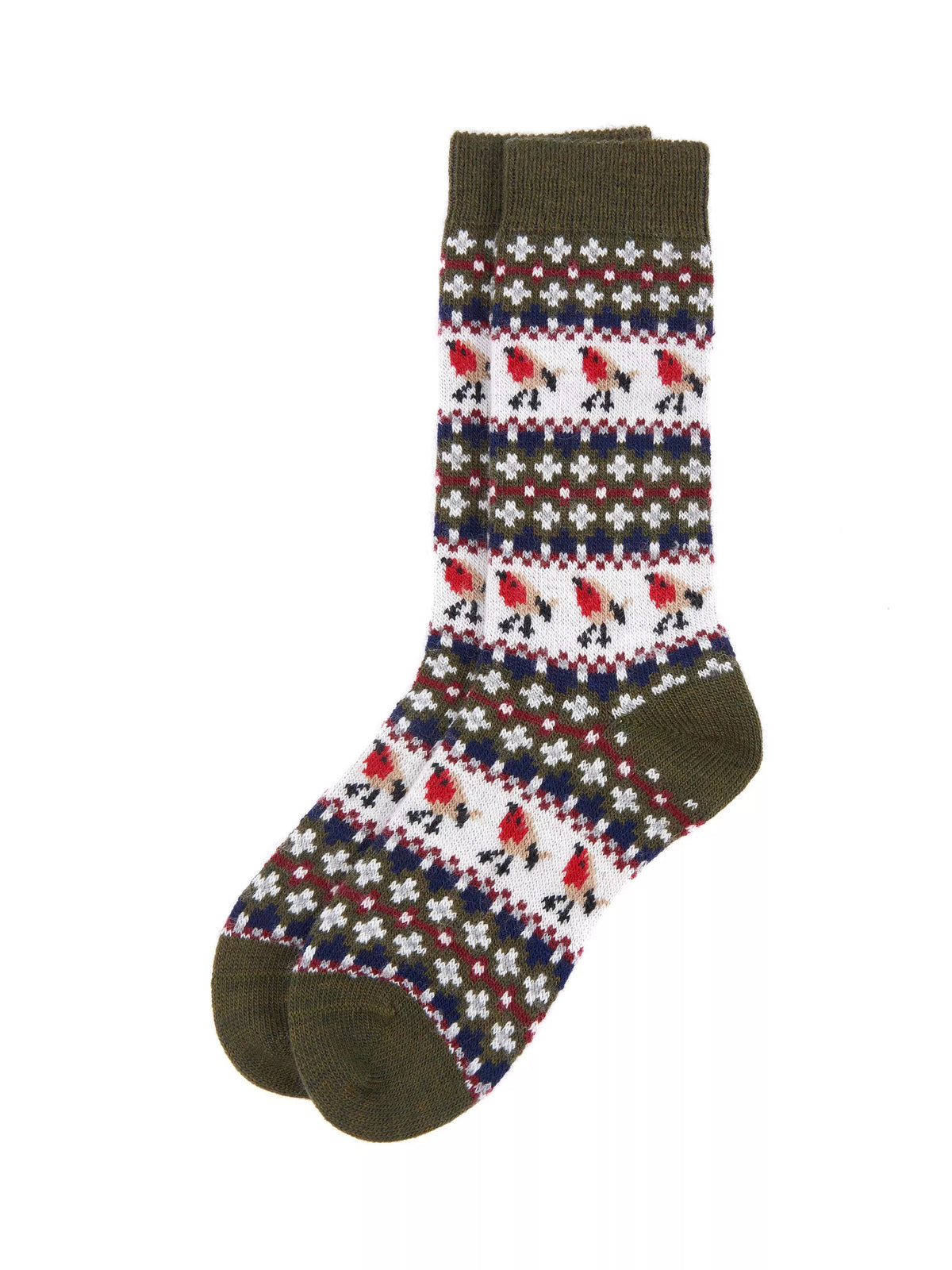 Barbour Robin Fair Isle Socks, Olive, M