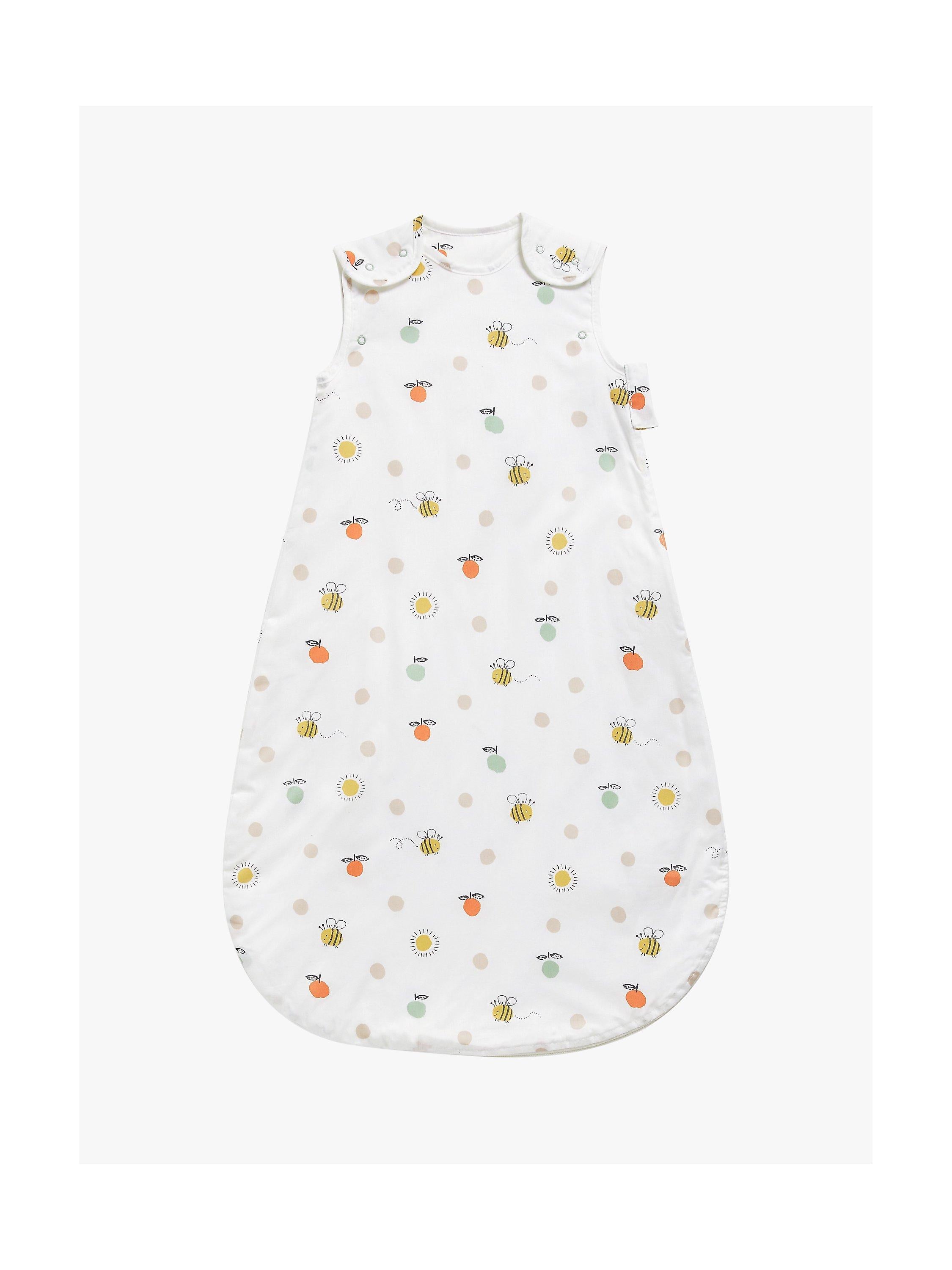 John Lewis bee and sun print baby sleeping bag 1 tog white multi, UK version