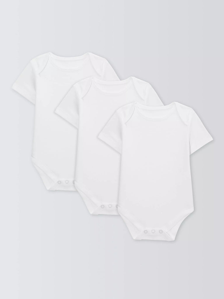 John Lewis Baby Pima Cotton Short Sleeve Bodysuit, Pack of 3, White