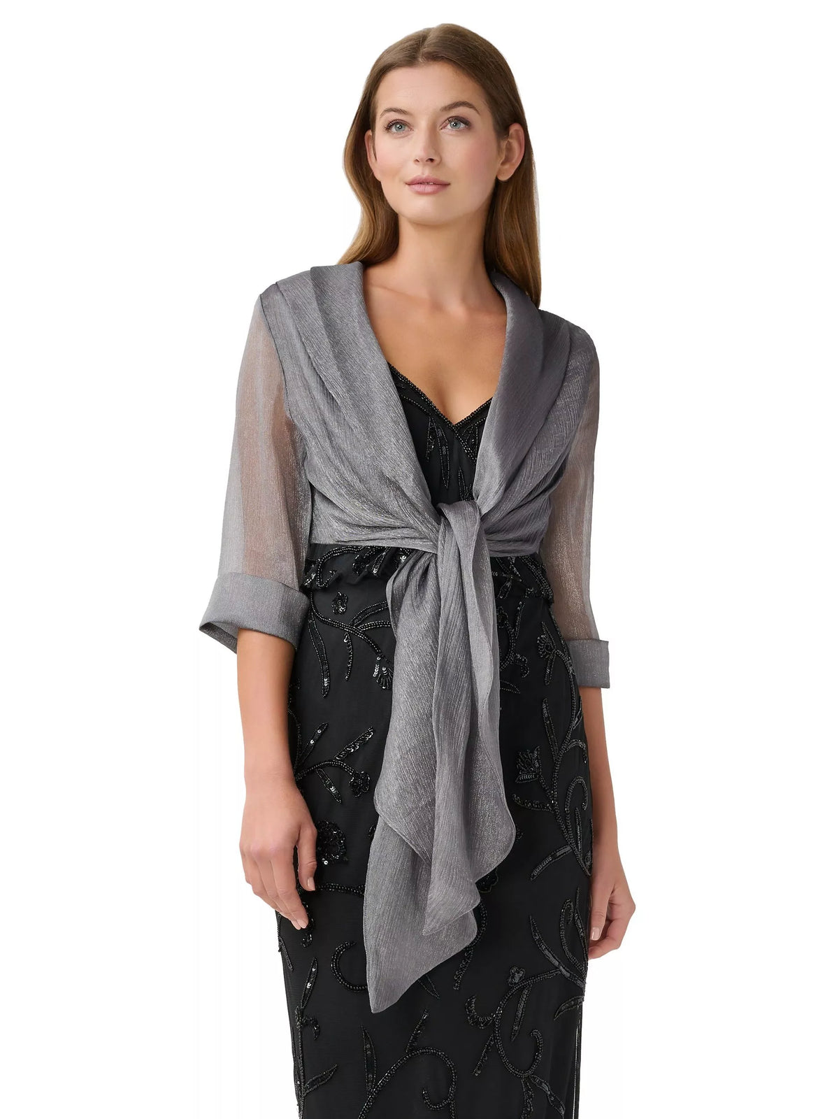 Metallic Crinkle Organza Shawl Silver