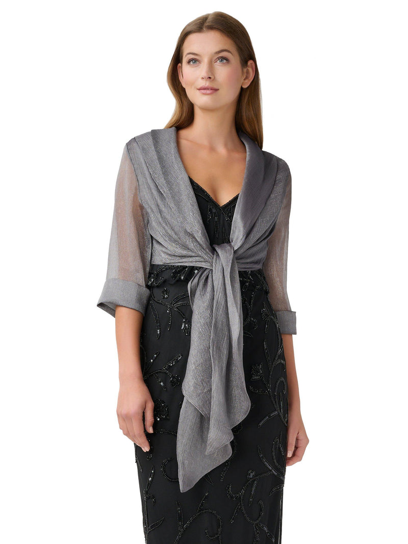 Metallic Crinkle Organza Shawl Silver