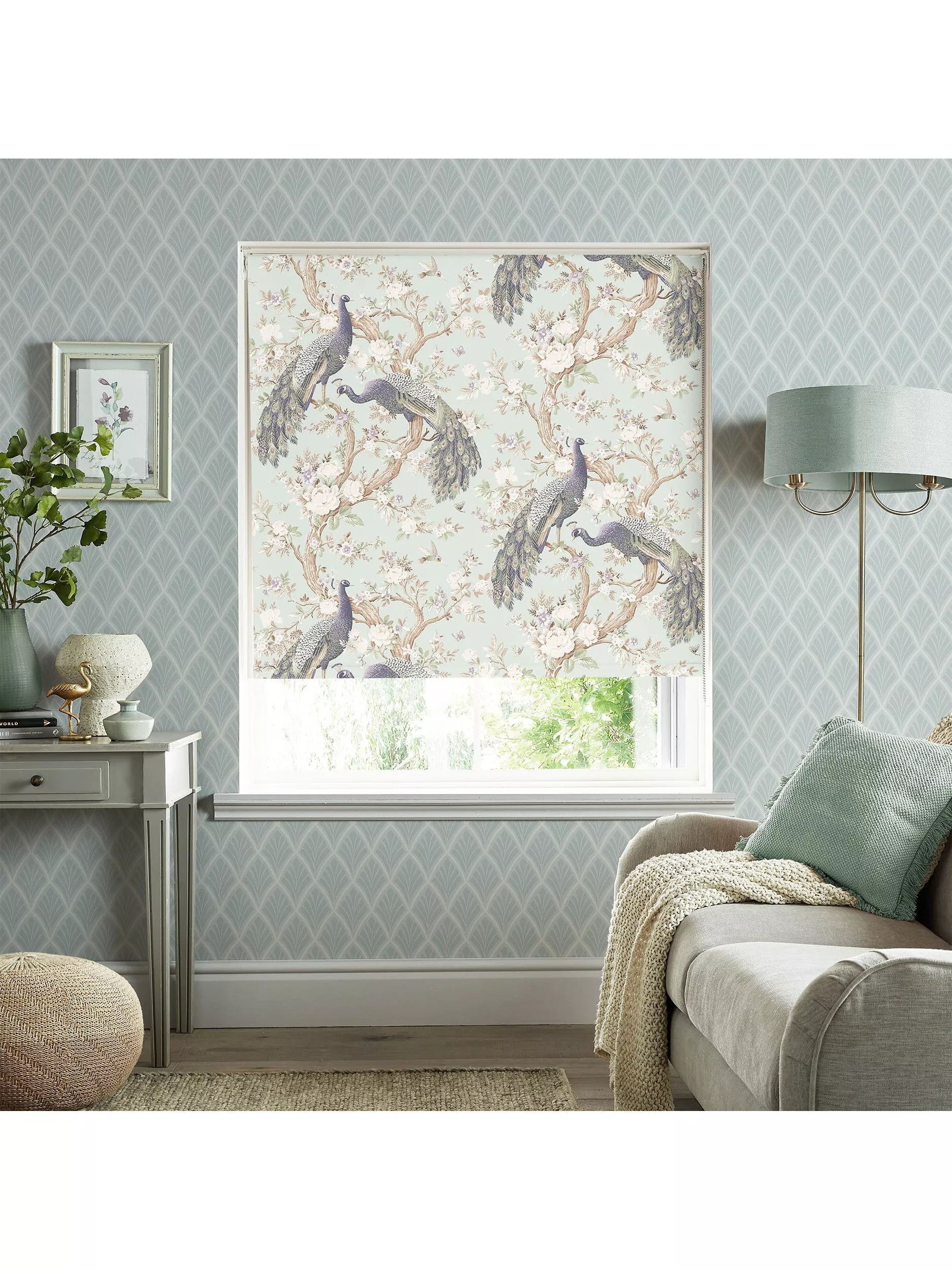 Laura Ashley Belvedere blackout roller blind peacock design 90x162cm (British brand)