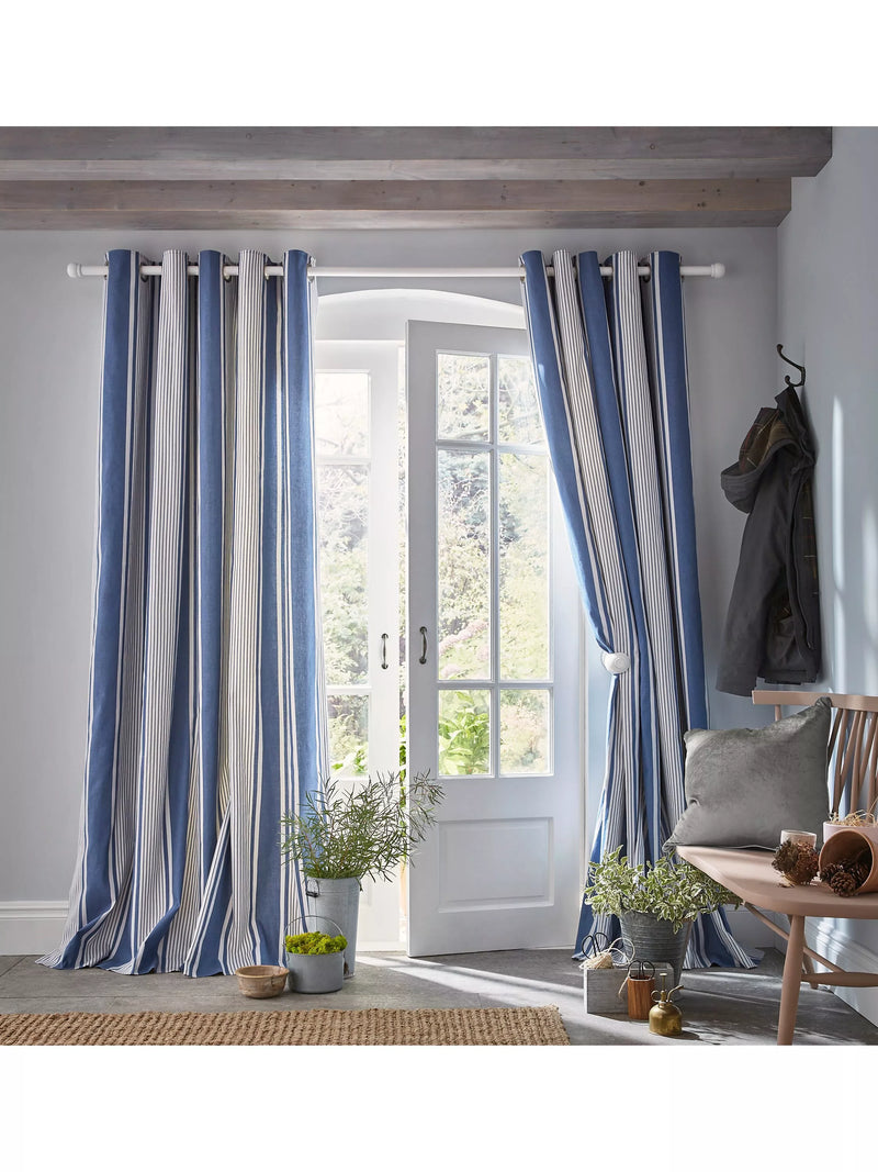 Laura Ashley Tiverton denim stripe eyelet curtains 223x229cm - British product