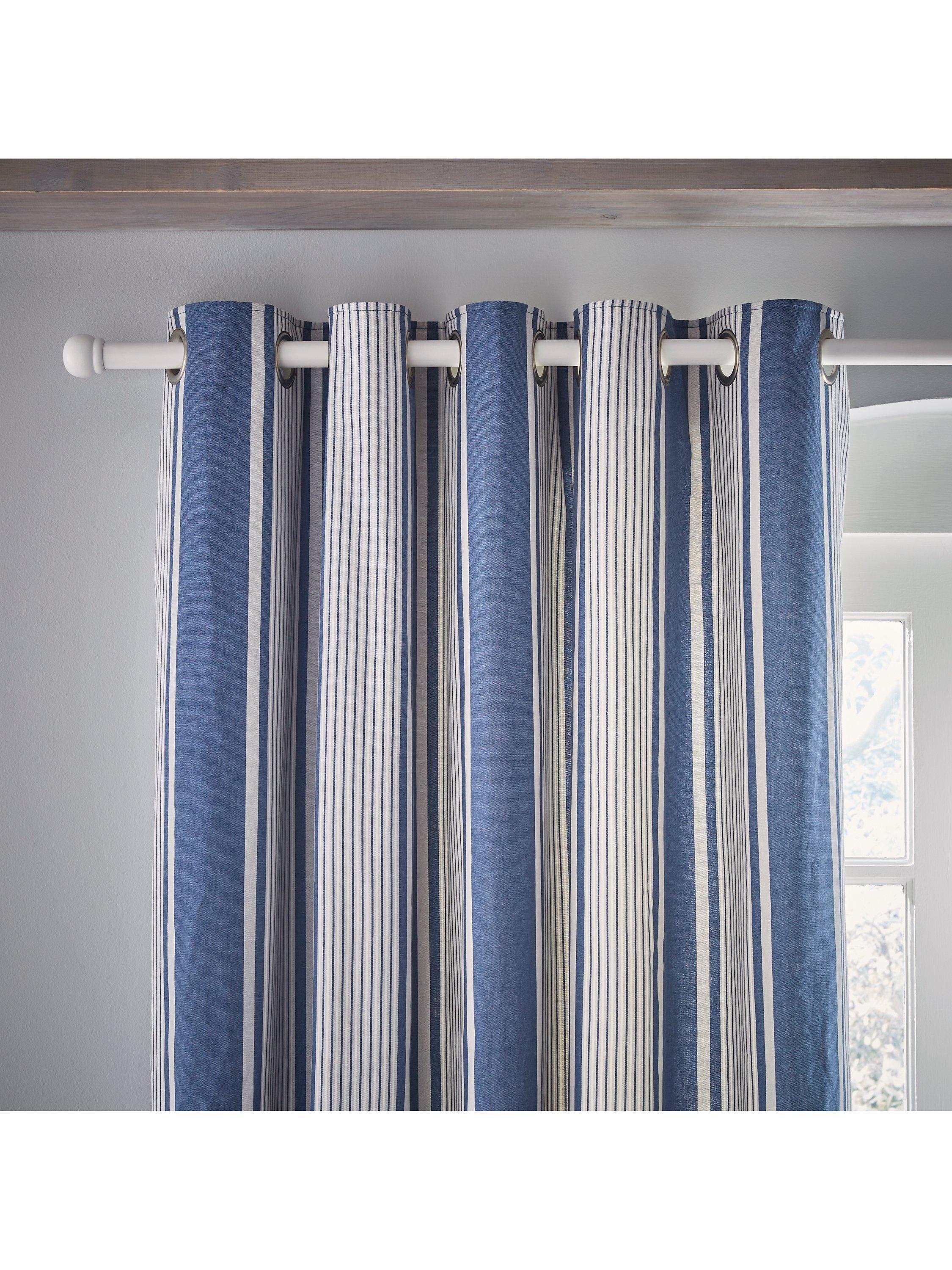 Laura Ashley Tiverton denim stripe eyelet curtains 223x229cm - British product
