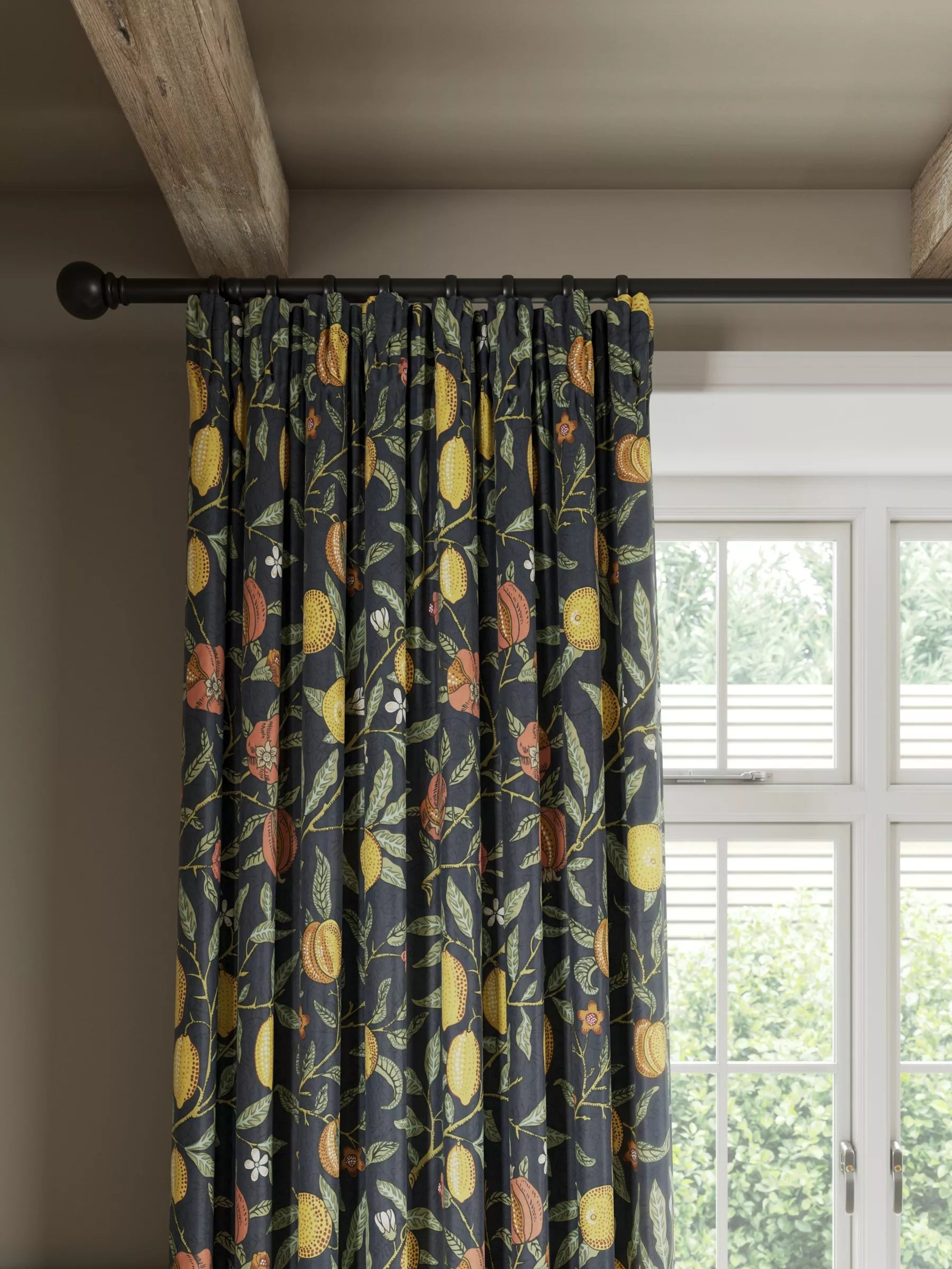 Morris & Co. Fruit Pair Lined Pencil Pleat Curtains, Ink Blue, W228 x Drop 274cm