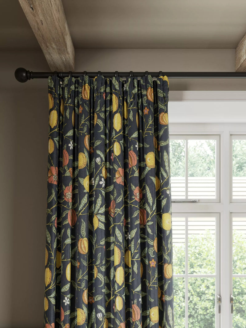 Morris & Co. Fruit Pair Lined Pencil Pleat Curtains, Ink Blue, W228 x Drop 274cm